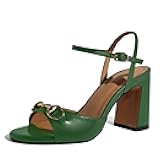 Women Fashion High Block Heel Shoes Strappy with Buckle Fashion Studded Round Open Toe Summer Dress Sandals Size 5-12 US