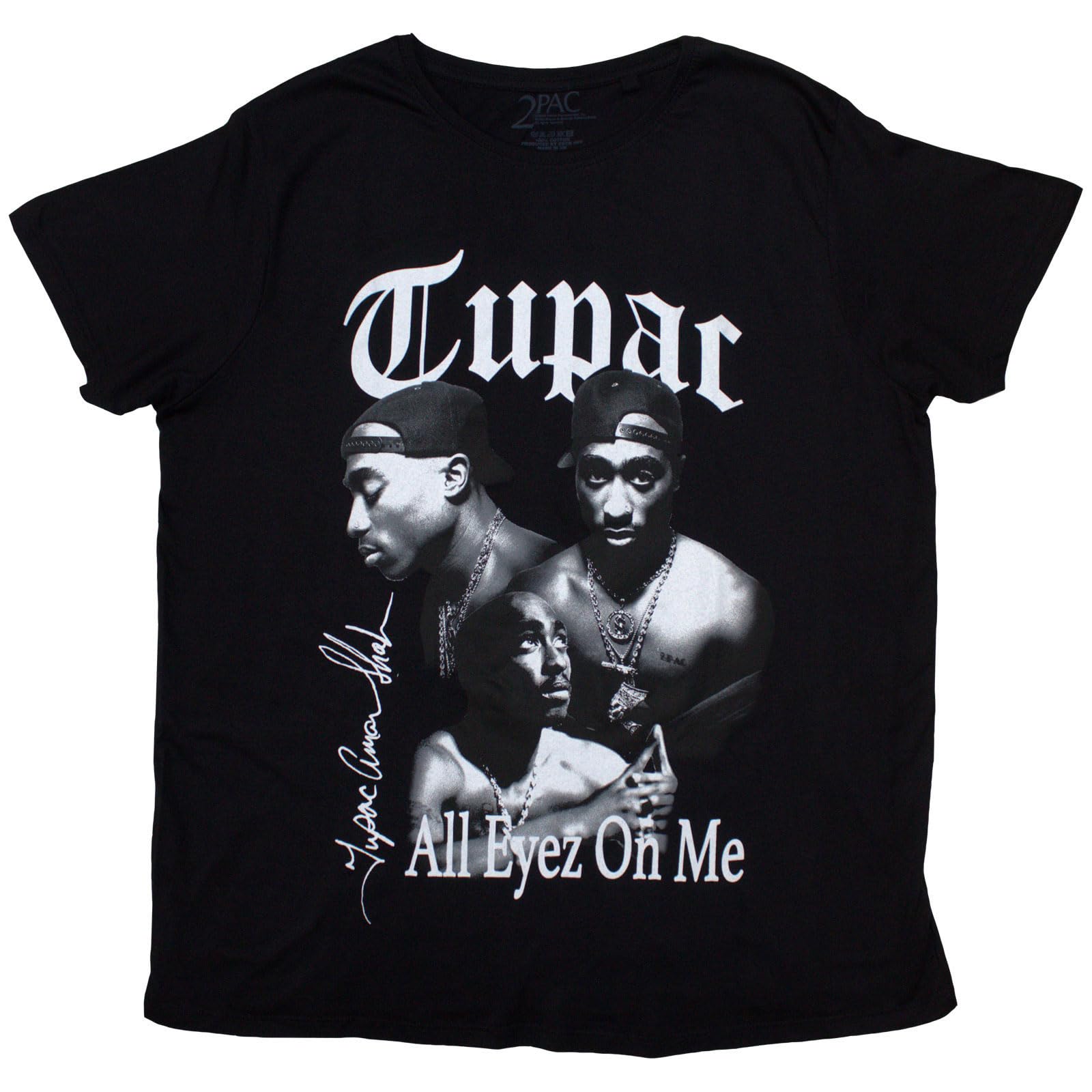 Tupac Shakur Women's Black Tupac T Shirt 2Pac All Eyez On Me Logo Official Skinny Fit L