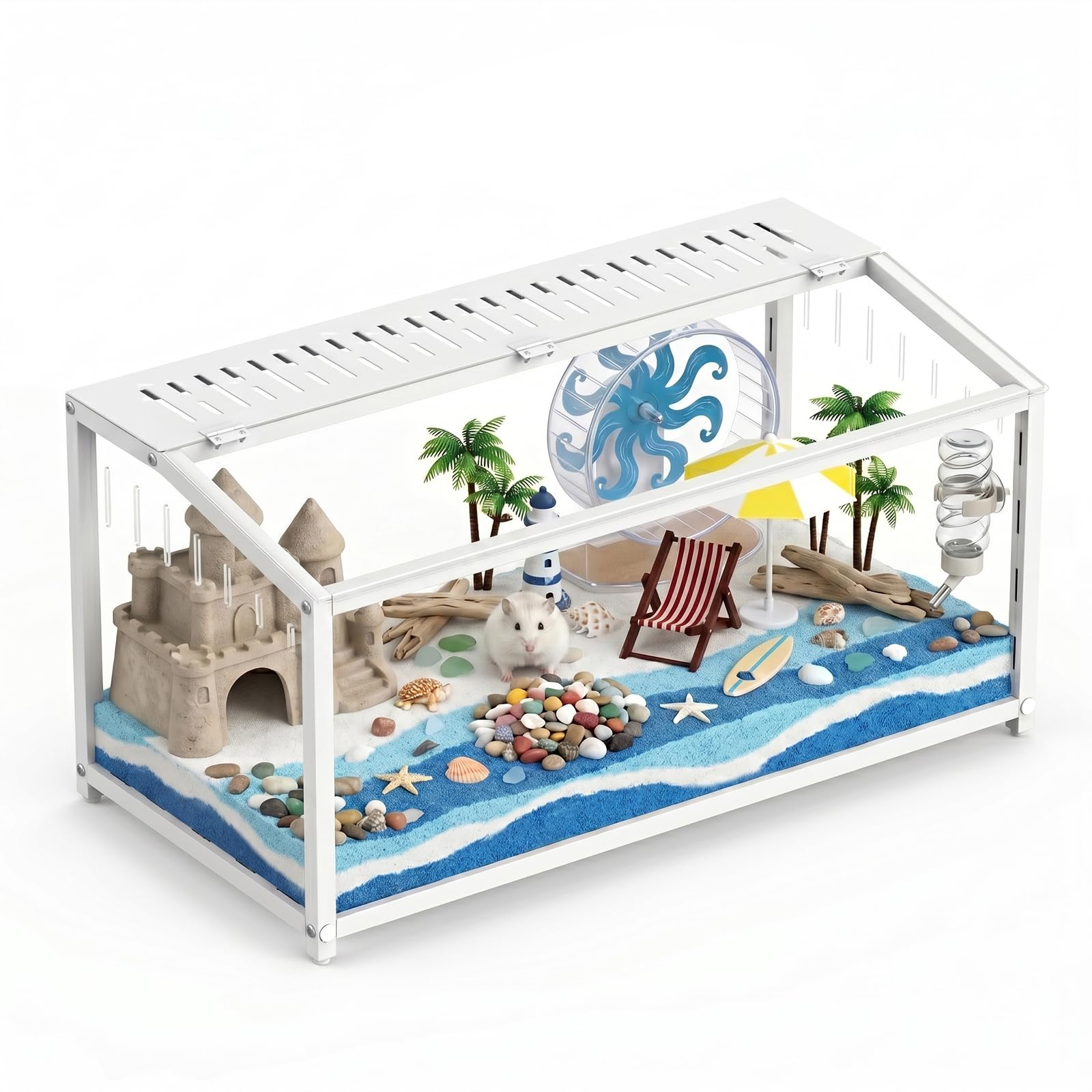 BORISI Hamsterkäfig Metall 81x40,6x40,6 cm, kausicher, Nagarium Weiß | Polycarbonat-Platten, kausicher & robust, obere Klapptür, gute Belüftung, leicht zu reinigen, für Zwerghamster