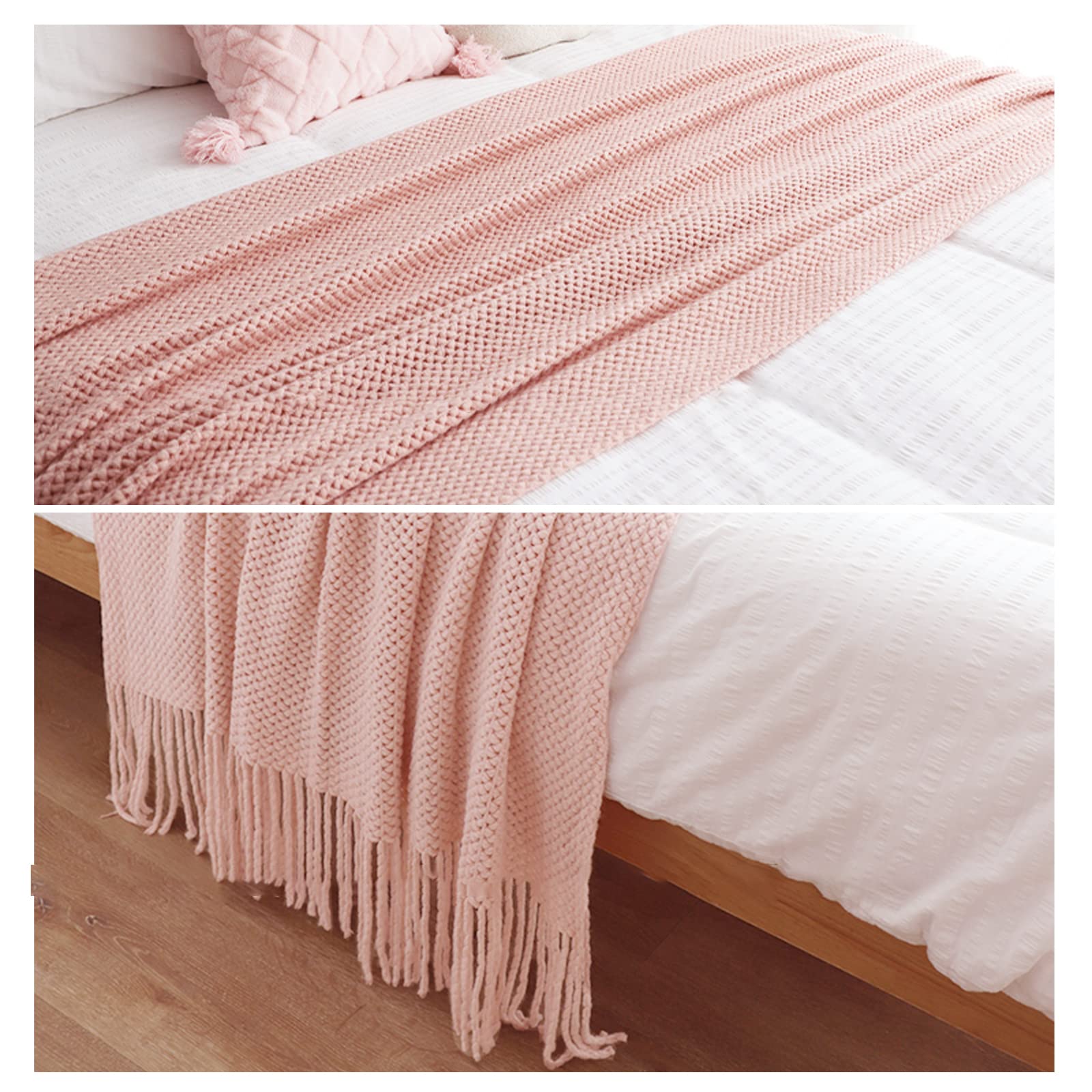 LumiSyne Knitted Throw Blanket With Tassel Breathable Cellular Blanket Nordic Style Soft Cozy Couch Cover Decorative Blanket For Sofa Bed Settee Armchair - Image 4