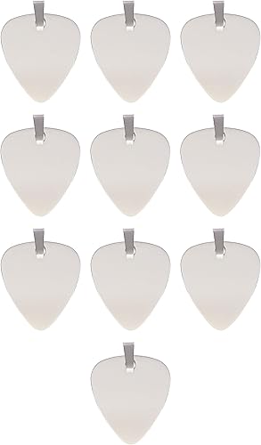 10 dijes de púa de guitarra de acero inoxidable para hacer joyas, colgantes de púa de guitarra en blanco grabables, kit de manualidades para hacer