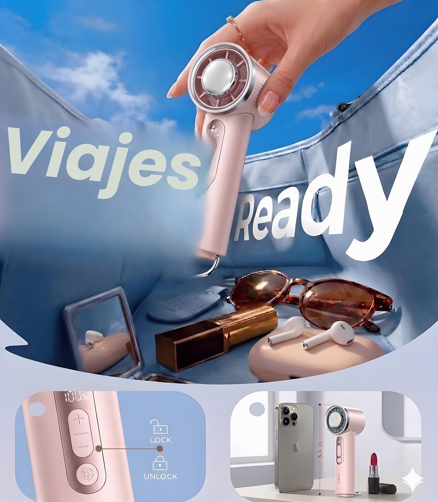 TORRAS Coolify iva - Ventilador portátil para enfriar hielo de 5000 mAh, ventilador personal recargable de 0 a 100 velocidades, ajustable, súper mini pero potente ventilador portátil