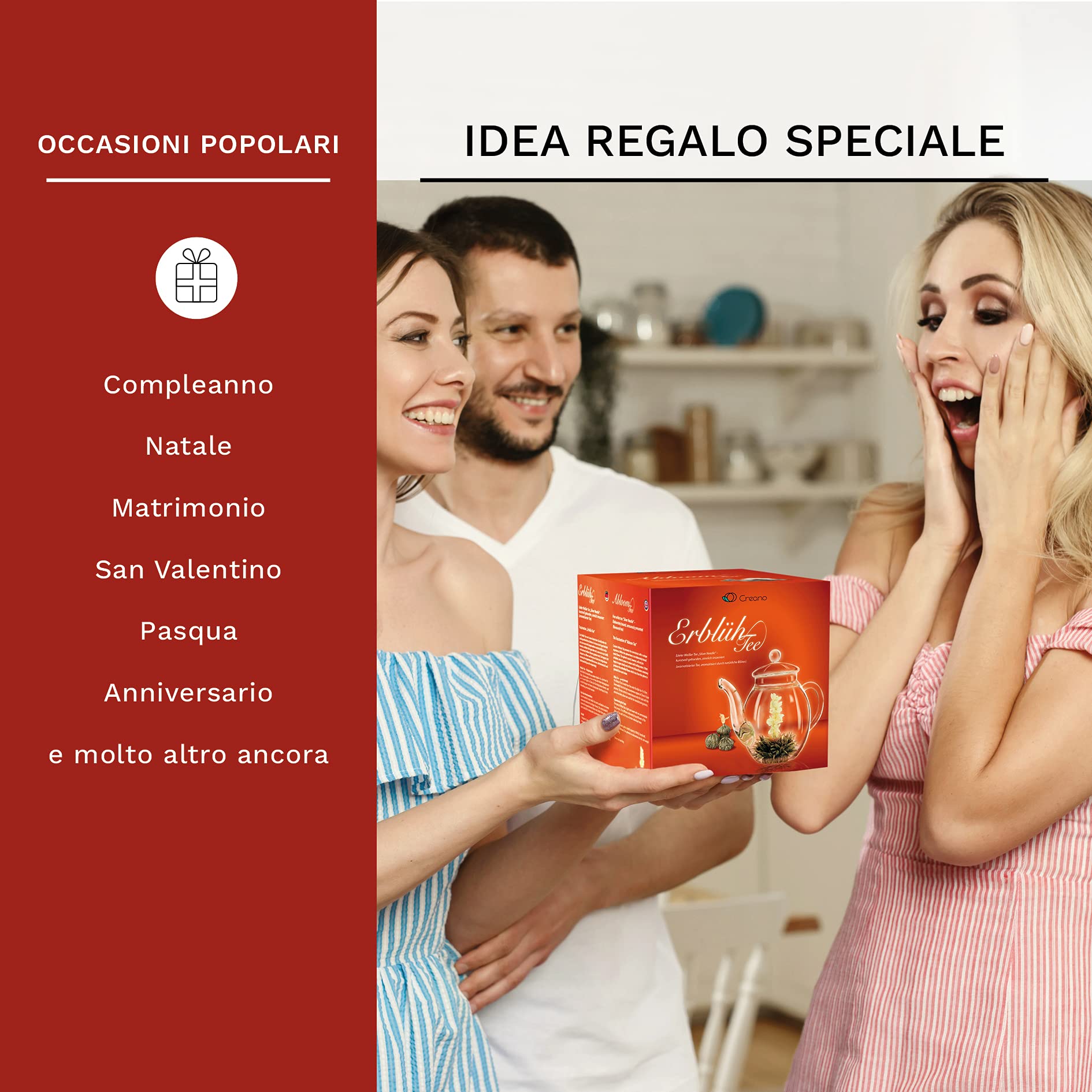 Creano Mix-Set Regalo 6x "Fiori di Tè" con Teiera 500ml e 6x Tè Bianco in Scatola Magnetica - Mix-Set completto: 12x Té Fiorito e Teiera