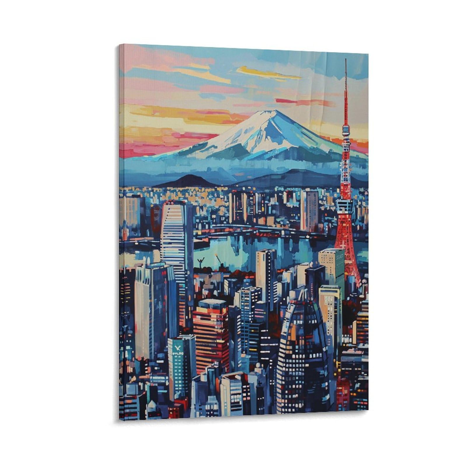 Amazon.co.jp: 絵画 東京タワーと富士山の街並みインテリア 絵画 