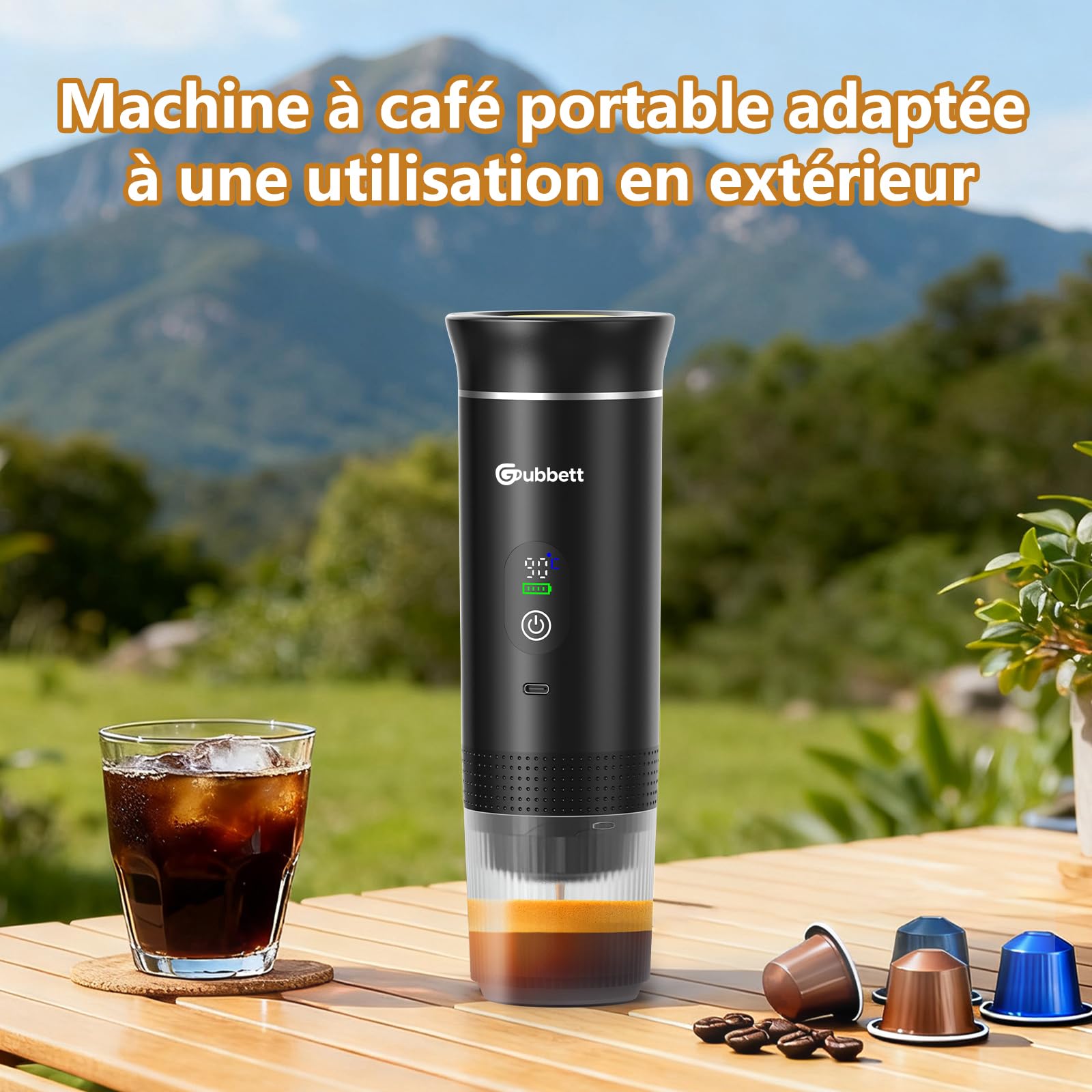 Machine à Cafe Portable, Convient pour Maison, Pour Voyage,Camping,Voiture | Compatible avec les NS/DG Capsules Espresso et Poudre de Café, 20Bar, Auto-Chauffage de 4 à 6 Minutes, Rechargeable