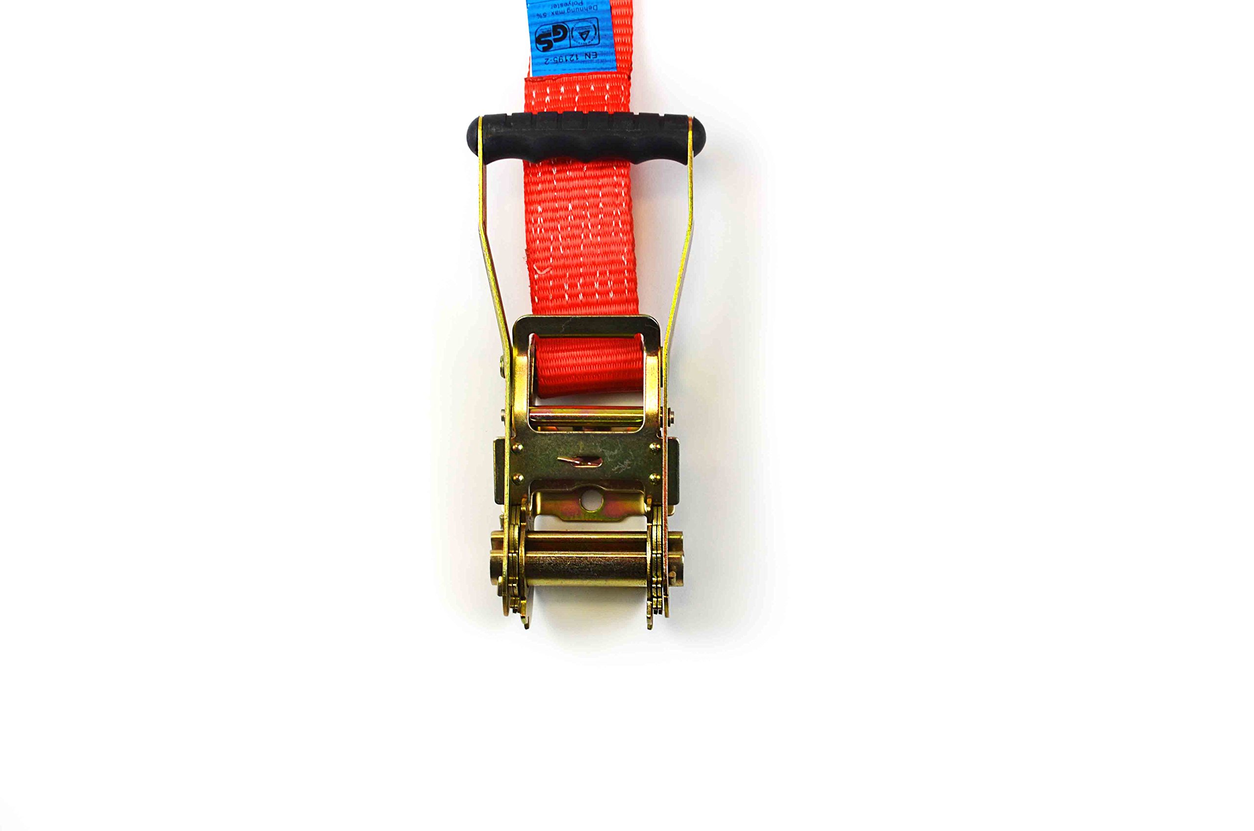Sandax Cinghia di ancoraggio professionale da 12 m con cricchetto a leva lunga, sigillo TÜV GS, fino a 5000 kg, secondo DIN EN 12195-2, 50 mm di larghezza, rossa, adatta per furgoni e camion