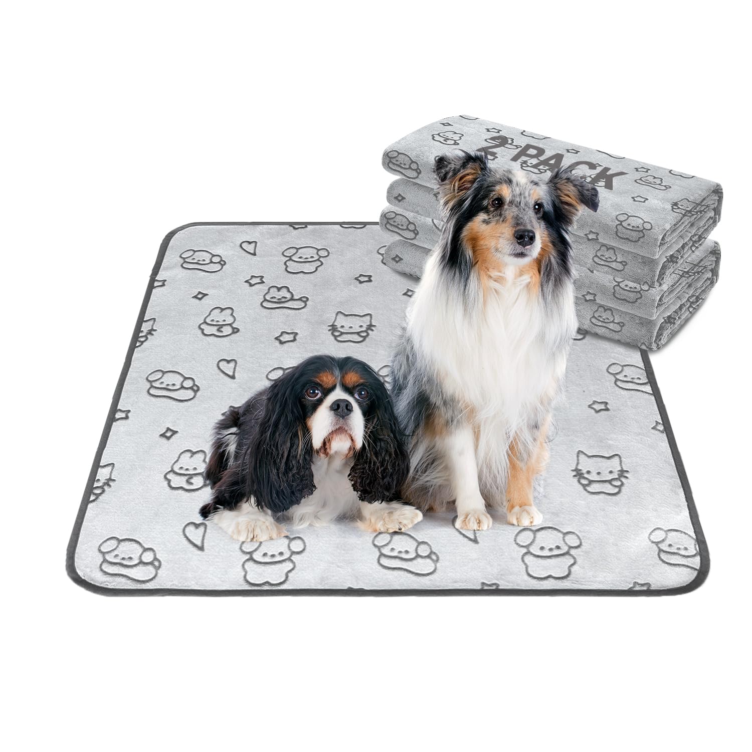 Qeils Reusable Puppy Pads, 2 Pack Washable Pee Pads for Dogs, Waterproof Non Slip Wee Wee pad, Absorbent and Leakproof Training Mats for Potty, Crate,