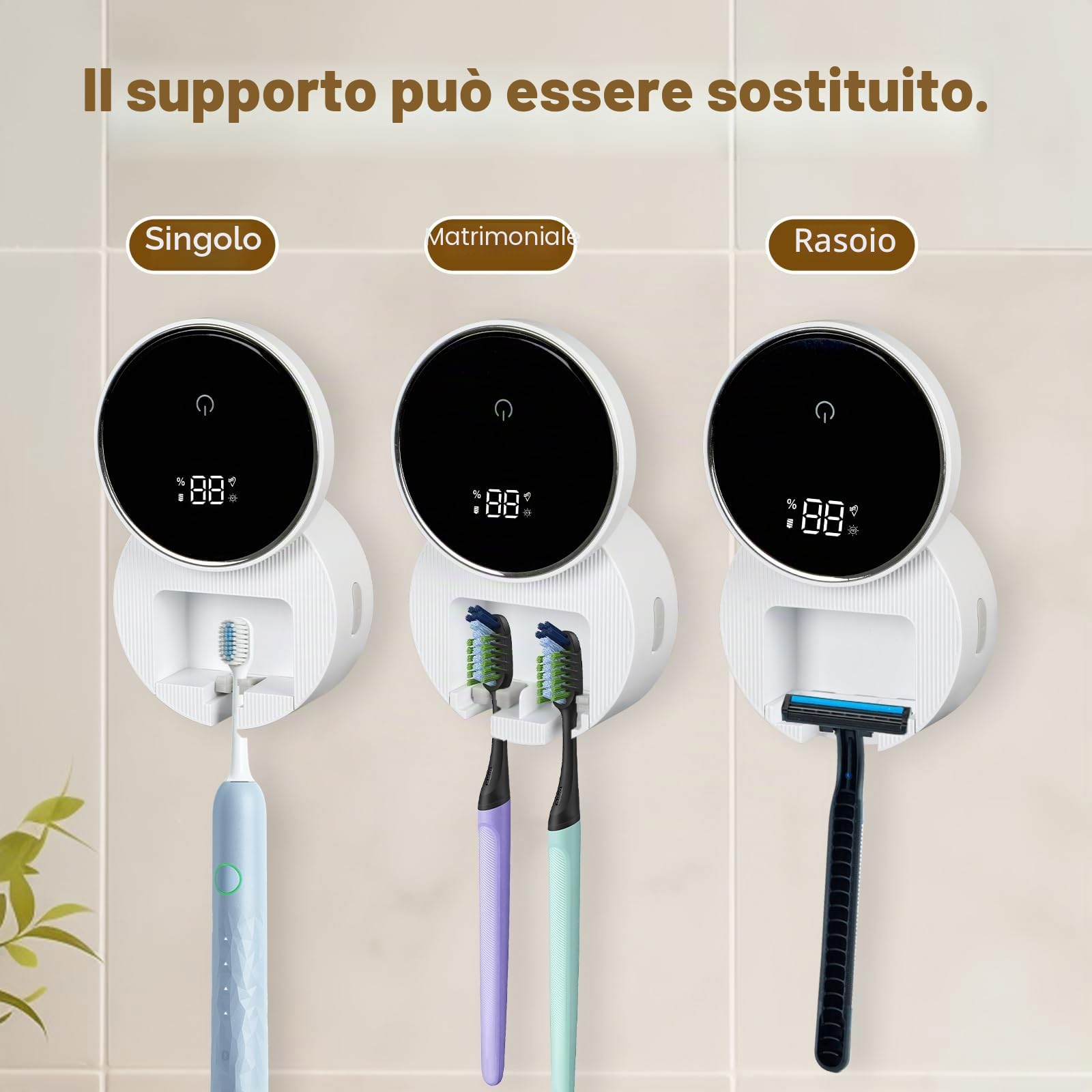Disinfettante UV per spazzolini, organizer elettrico per spazzolini da denti, sterilizzatore per bagno, supporto per spazzolini da denti a parete, per viaggi e uso familiare