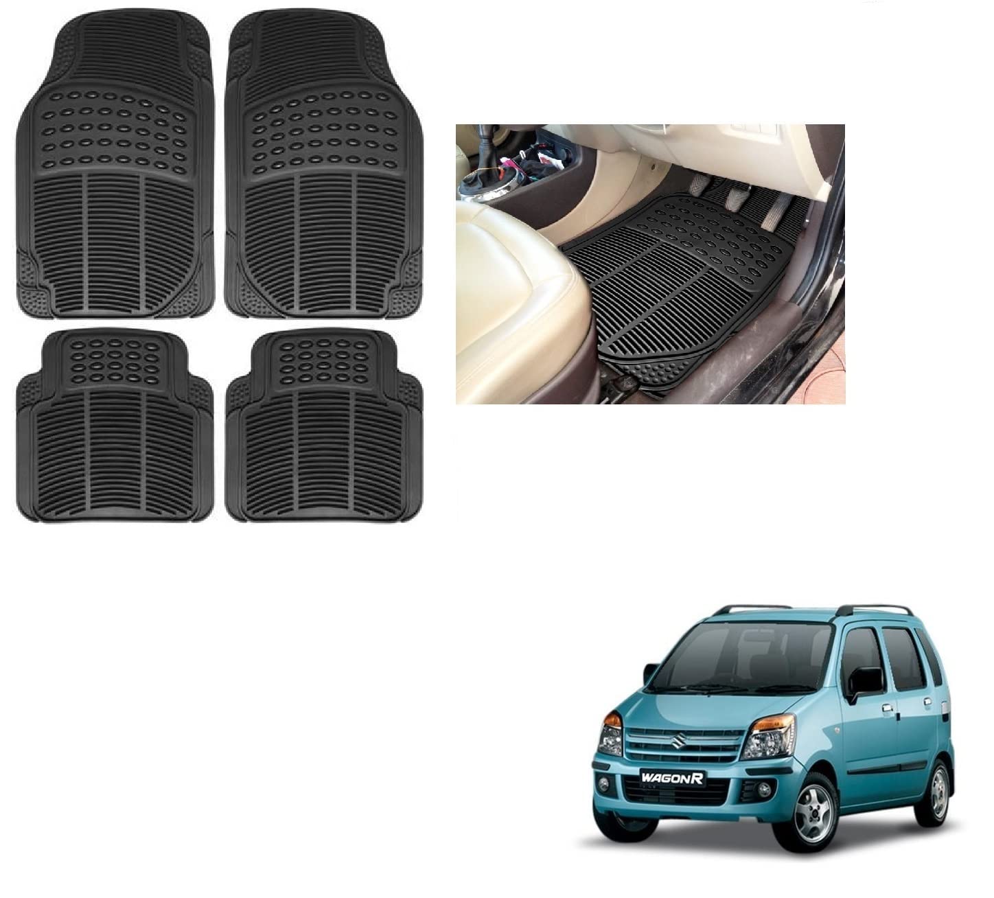 Auto Addict Rubber Mats Car Foot Mats (Black,Set of 4Pcs) for Maruti Suzuki Wagonr Old (2000-2010)-image-22