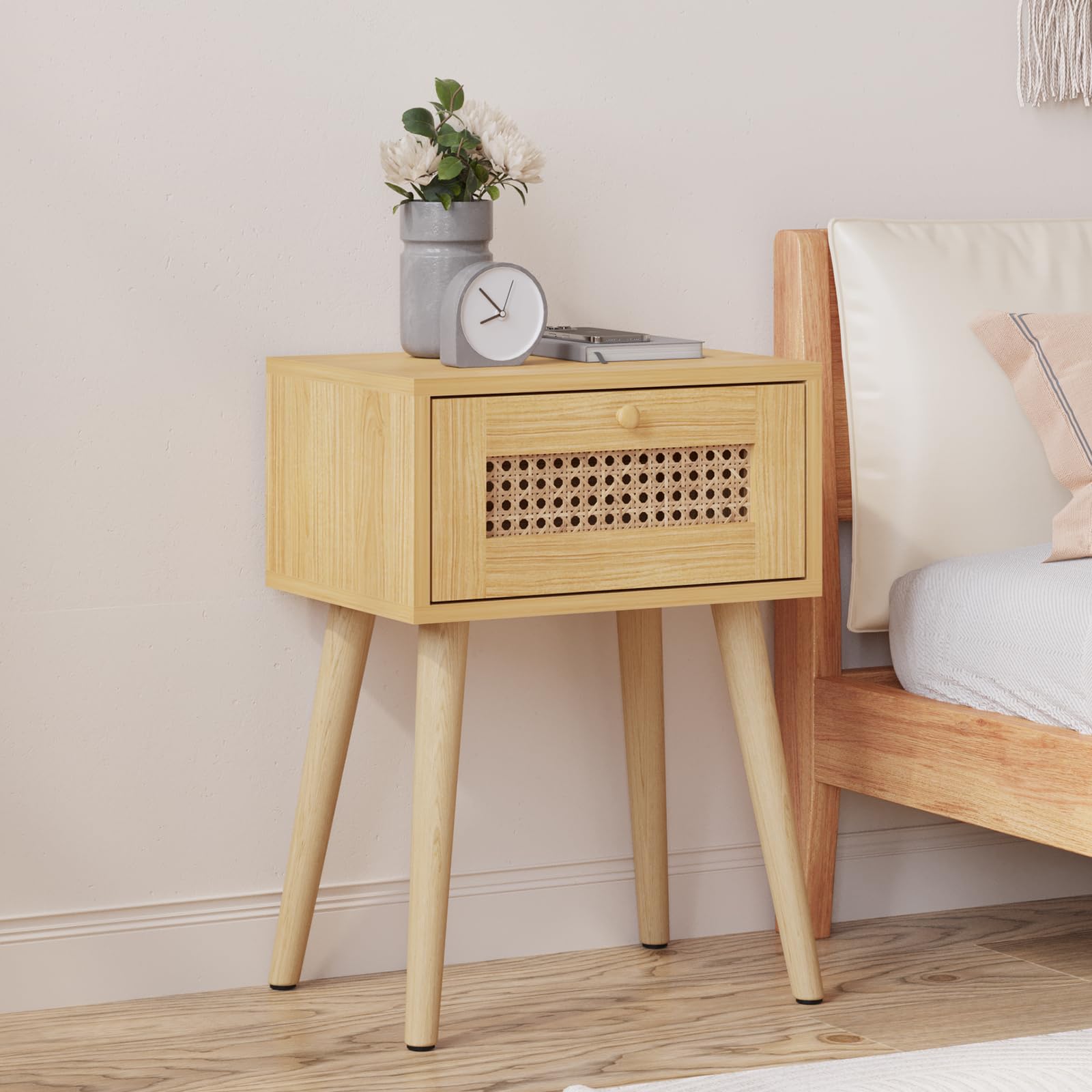 Amazon Brand - Umi Bedside Table with Rattan Openable Door for Bedroom End Table Sofa Side Table Nightstand Table with Legs for Living Room Office Small Spaces-image-11