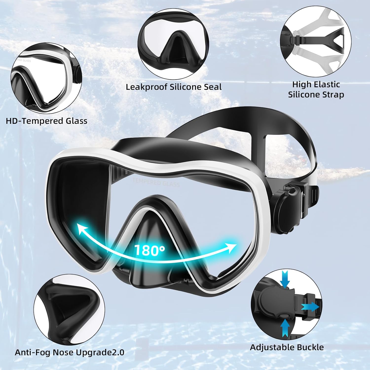 Snorkeling Gear for Adults, Dry Snorkel Set 180° Panoramic Wide View Anti-Fog Scuba Diving Mask, Professional Snorkel Gear for Free Breathing, Swimming, Diving, Nose Upgrade 2.0 - Image 2