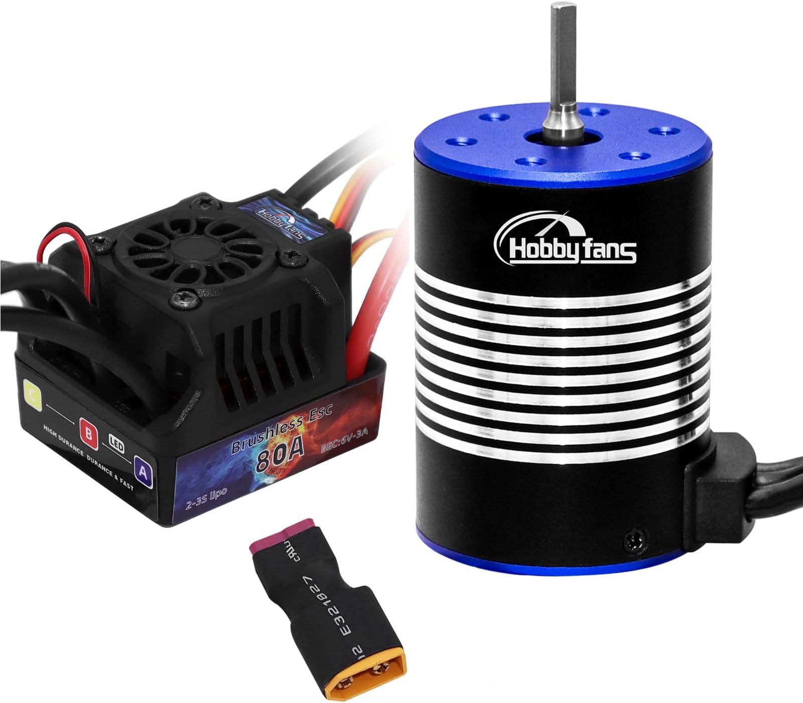 Hobby Fans Waterproof S3650 3500KV Brushless Motor 3.175mm Shaft with Upgrade 80A ESC Electric Speed Controller Combo Set for 1/10 RC Car Truck, Blue