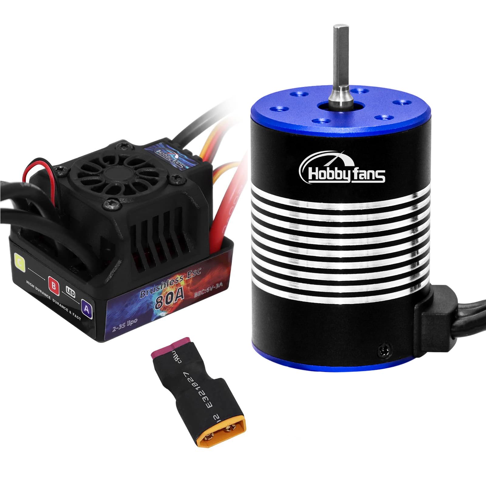Hobby Fans Waterproof S3650 3500KV Brushless Motor 3.175mm Shaft with Upgrade 80A ESC Electric Speed Controller Combo Set for 1/10 RC Car Truck, Blue