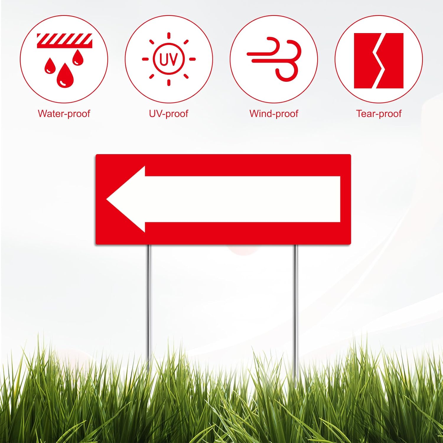 12 Pack Plastic Decorative Signage, 17 x 6 Inches, Red-White Arrow Signs with Stakes for Indoor or Outdoor Use