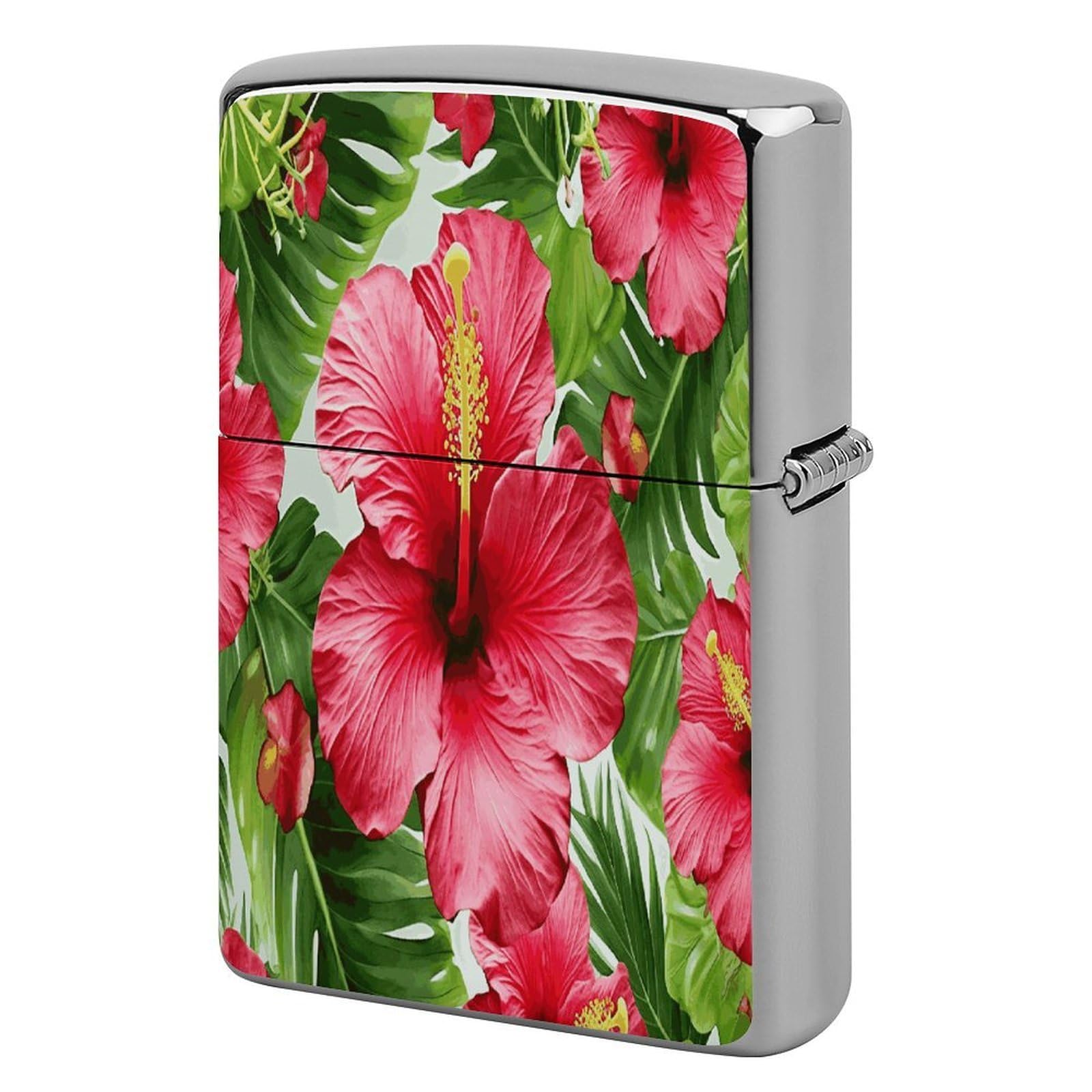 Btcowzrv Style Hibiscus Flower Metal Lighter Case Sleeve Cover Holder