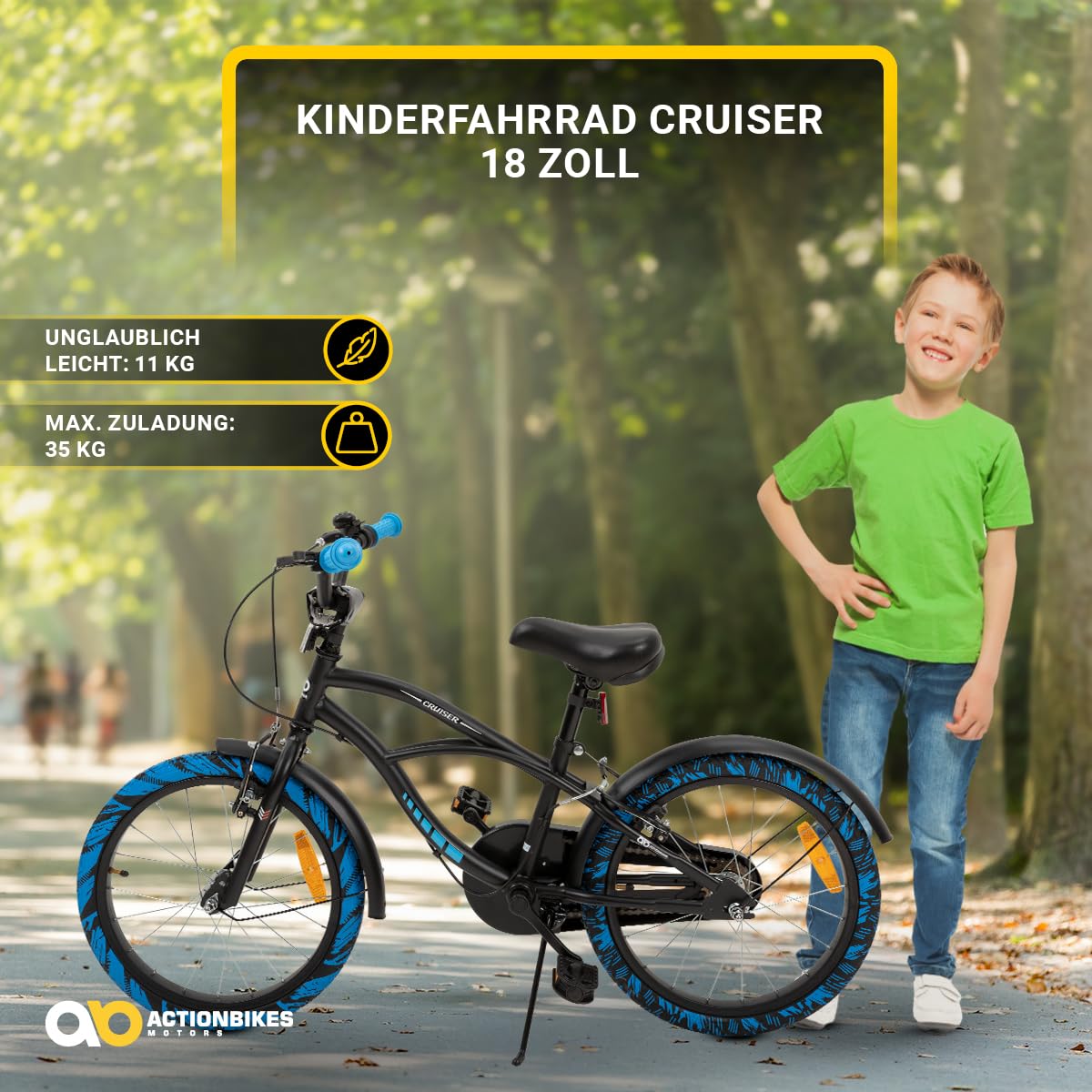 Actionbikes Kinderfahrrad | 16 18 20 24 Zoll - V-Brake Bremsen - Fahrrad für Kinder von 4-12 Jahren - Schutzblech v. / h - Kinder Fahrrad für Mädchen & Jungen - Fahrräder - Bicycle - Kinderrad