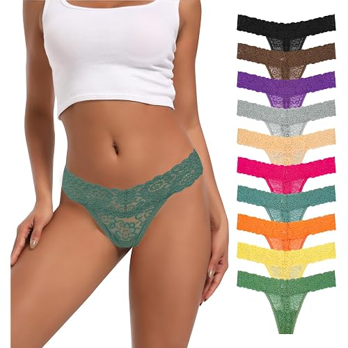 Lace Thongs For Women Plus Size Sexy Underwear T Back Stretch Womens Thongs Underwear 5/6/10 Pack