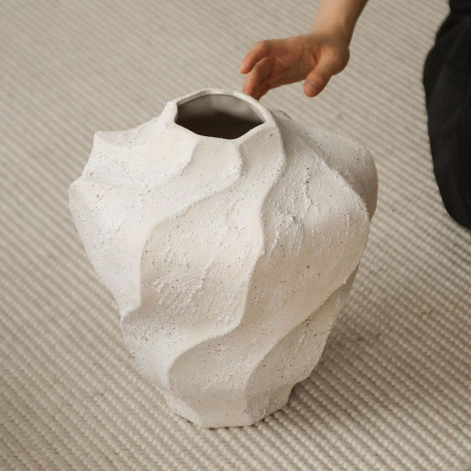 Ceramiczny wazon na kwiaty – nowoczesny, mały, prążkowany, teksturowany wazon na kwiaty do wystroju domu, trawa pampasowa, dekoracyjny, dom wiejski, stolik kawowy, ozdoby kuchenne,S
