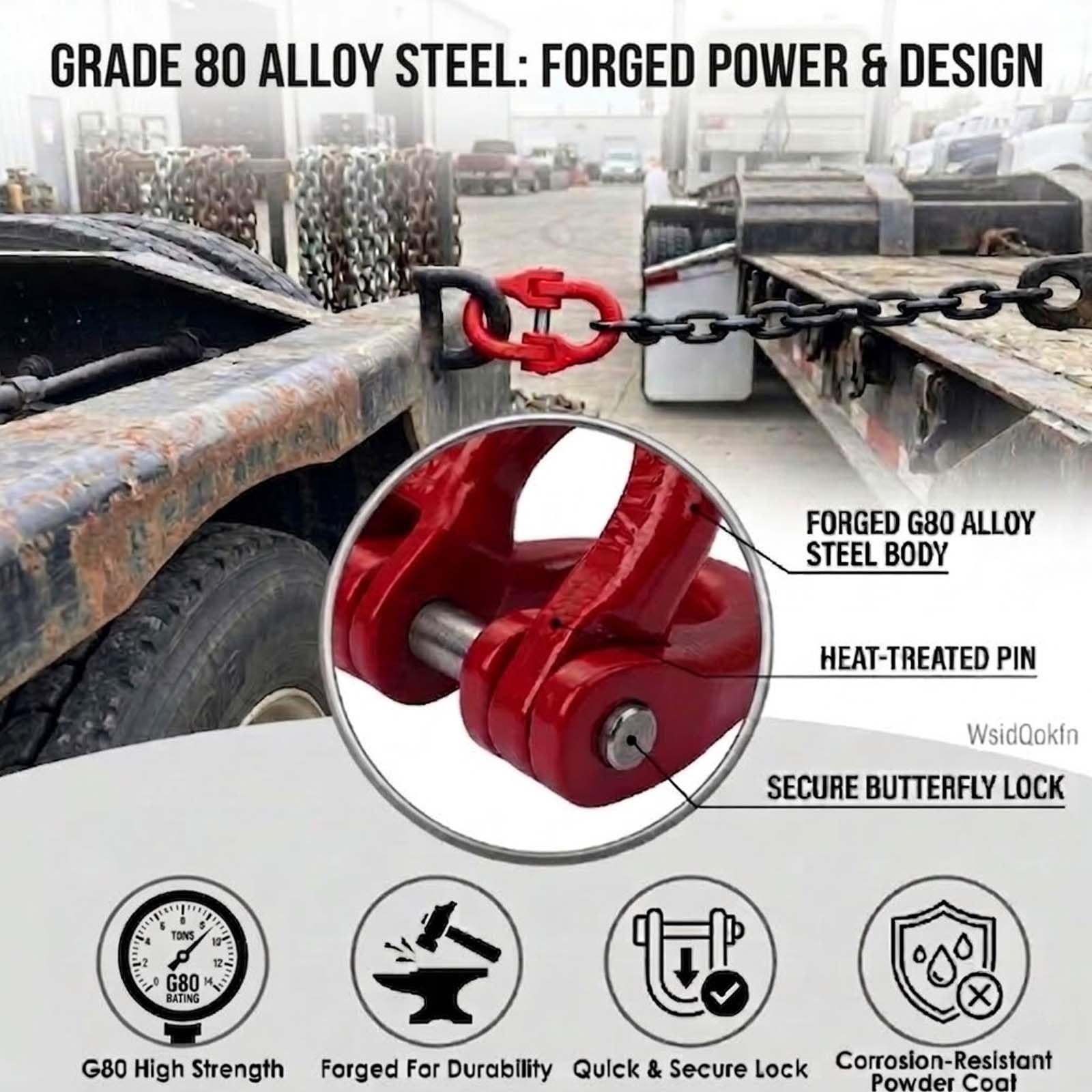 Eslabón de acoplamiento Hammerlock acero aleación grado 80, conector cadena, enganche remolque Enlace for camión pesado, rojo(15T)