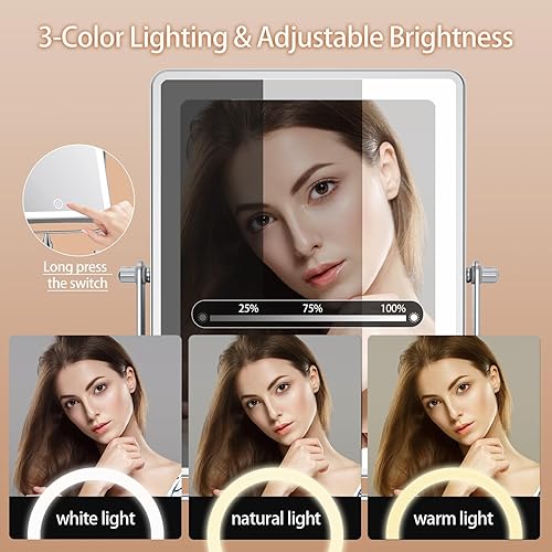 Miniatura 5 de FASCINATE Espejo de maquillaje recargable montado en la pared, espejo de baño rectangular de 8.7 pulgadas de doble cara 1X 10X aumento, ajuste de 3