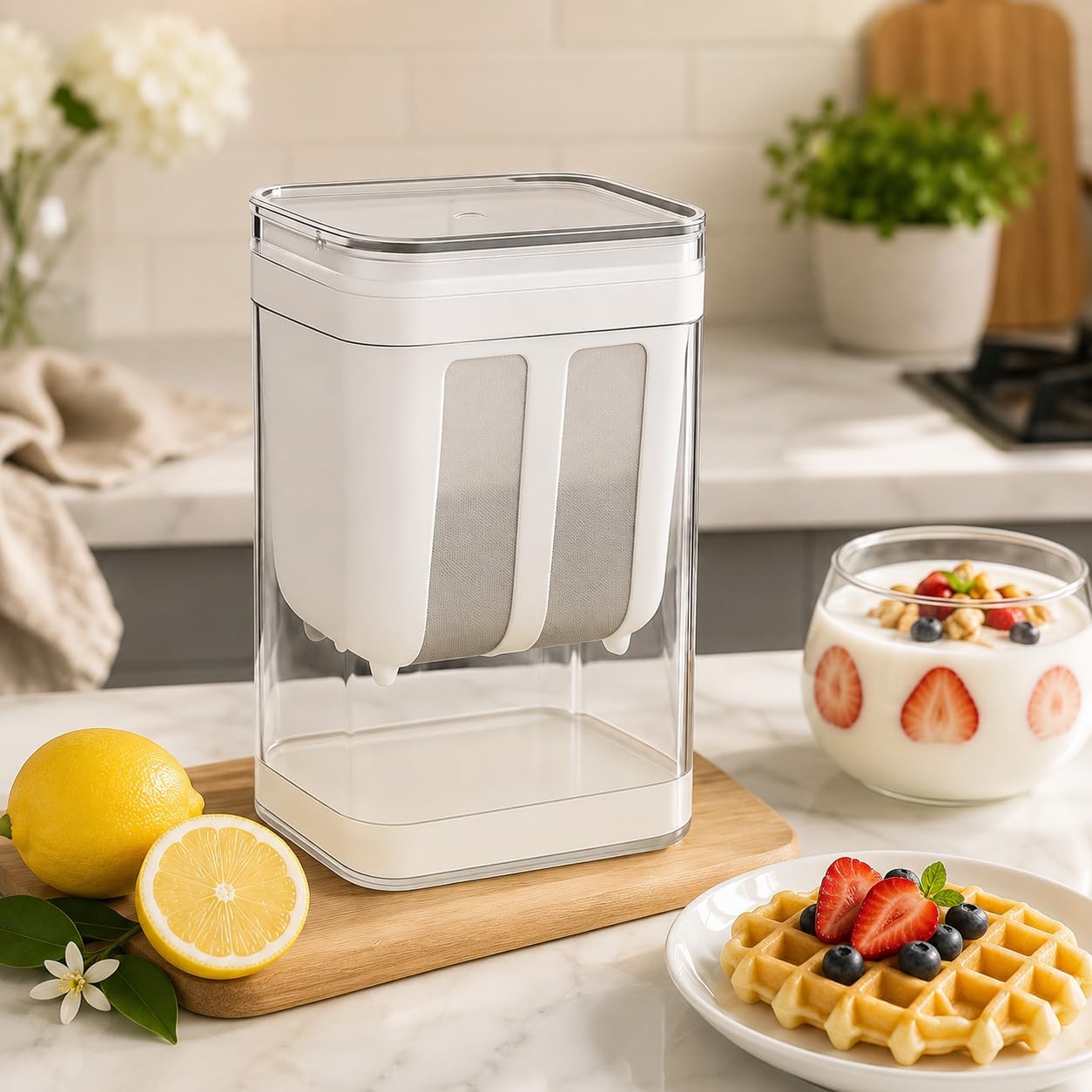 PANCA Hung Curd Strainer Box | Curd Maker and Greek Yogurt Maker - 1100ml Fine Mesh Strainer with Lid | Multifunctional Yoghurt Filter | Curd Maker for Home | Whey Separator