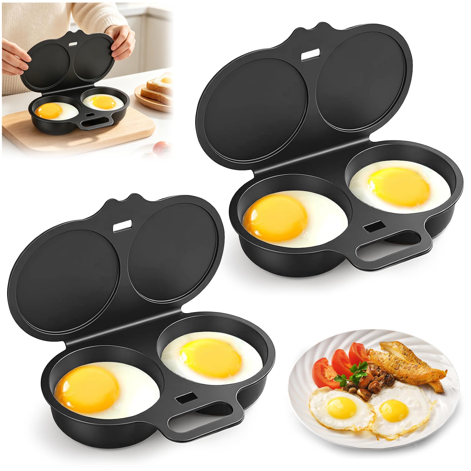 2 Pack Microwave Egg Poacher, Egg Poacher Microwave with Lid, Handle