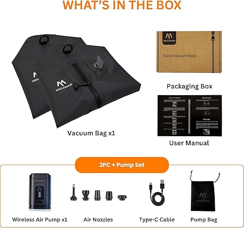 Miniatura 8 de Bolsas de vacío para viajes, IP67 bolsas reutilizables con sellado al vacío para ropa con bomba eléctrica, cubo de embalaje con sello al vacío para