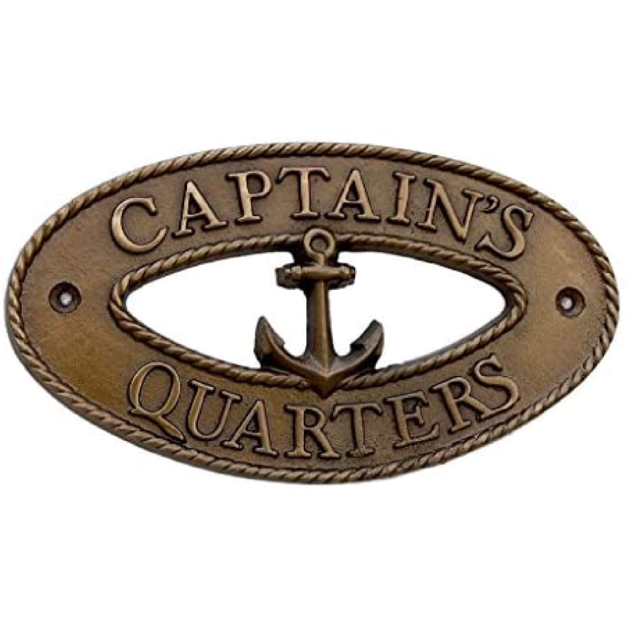 Handcrafted Model ShipsAntique Brass Captains Quarters Oval Sign with Anchor 8" - Anchor Wall Hanging