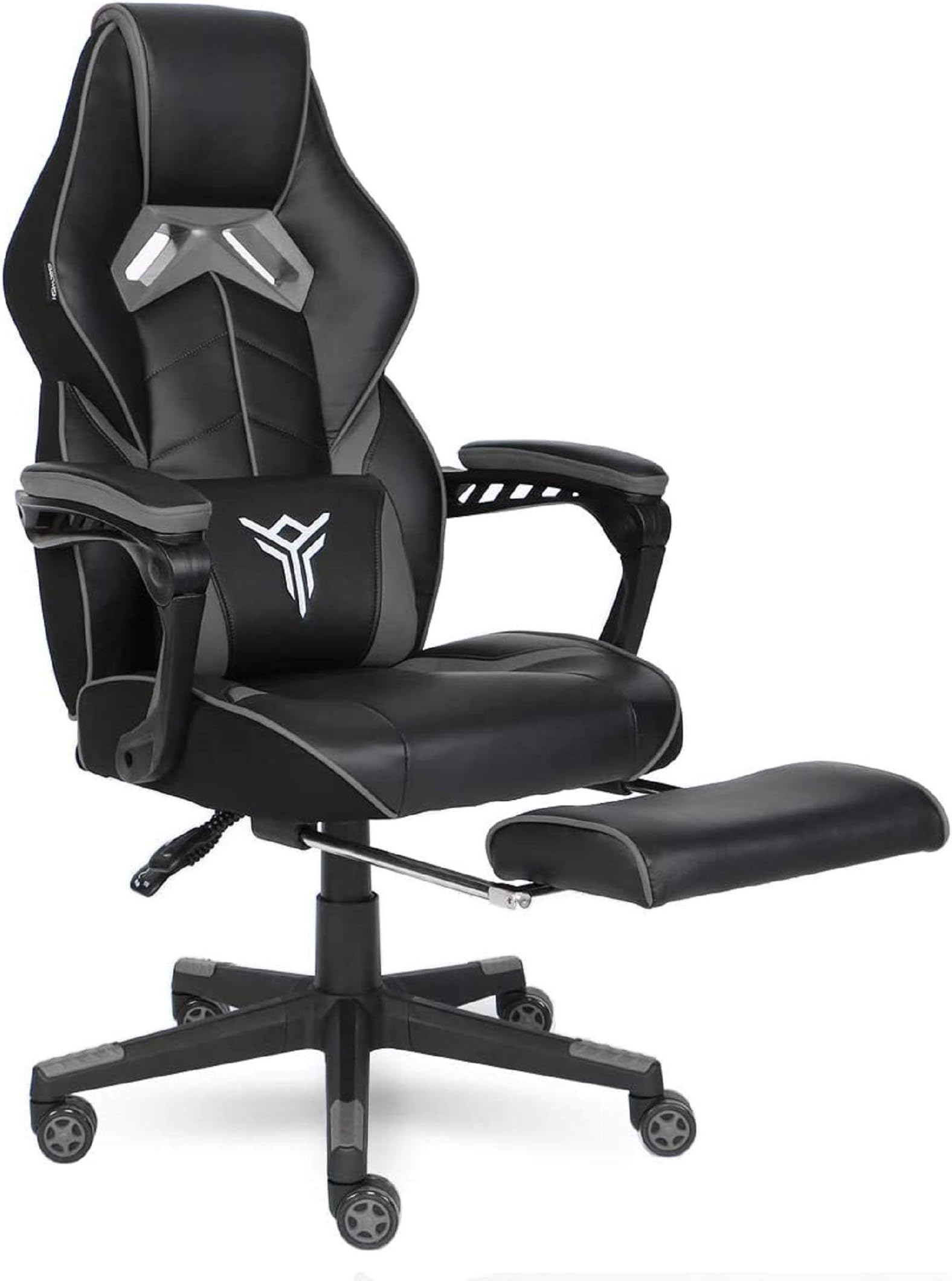 ELECWISH Gaming Chair Ergonomic High Back Racing Style with Adjustable Armrest and Retractible Footrest PU Leather Back Recliner Swivel Rocker Office Chair(2020) Gray