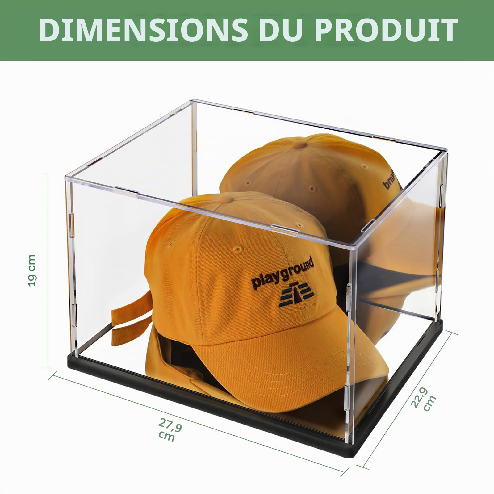 SUPERFINDINGS Vitrine Acrylique Pour Casquettes – 27,8x22,6x20,8 Cm – Anti-poussière, Base Noire – Idéal Casquettes Autographiées, Mini Casques Ou Balles