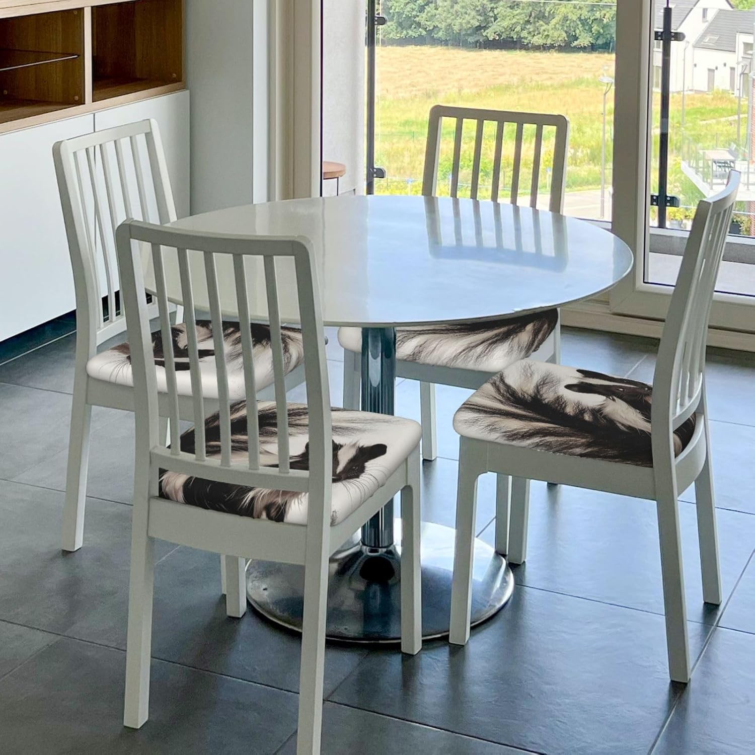 Skunk Print Square Cushion Covers 6 Pcs Set Elastic Non-Slip Seat Cushion Slipcovers Pet Furniture Protectors for Chair, Sofa