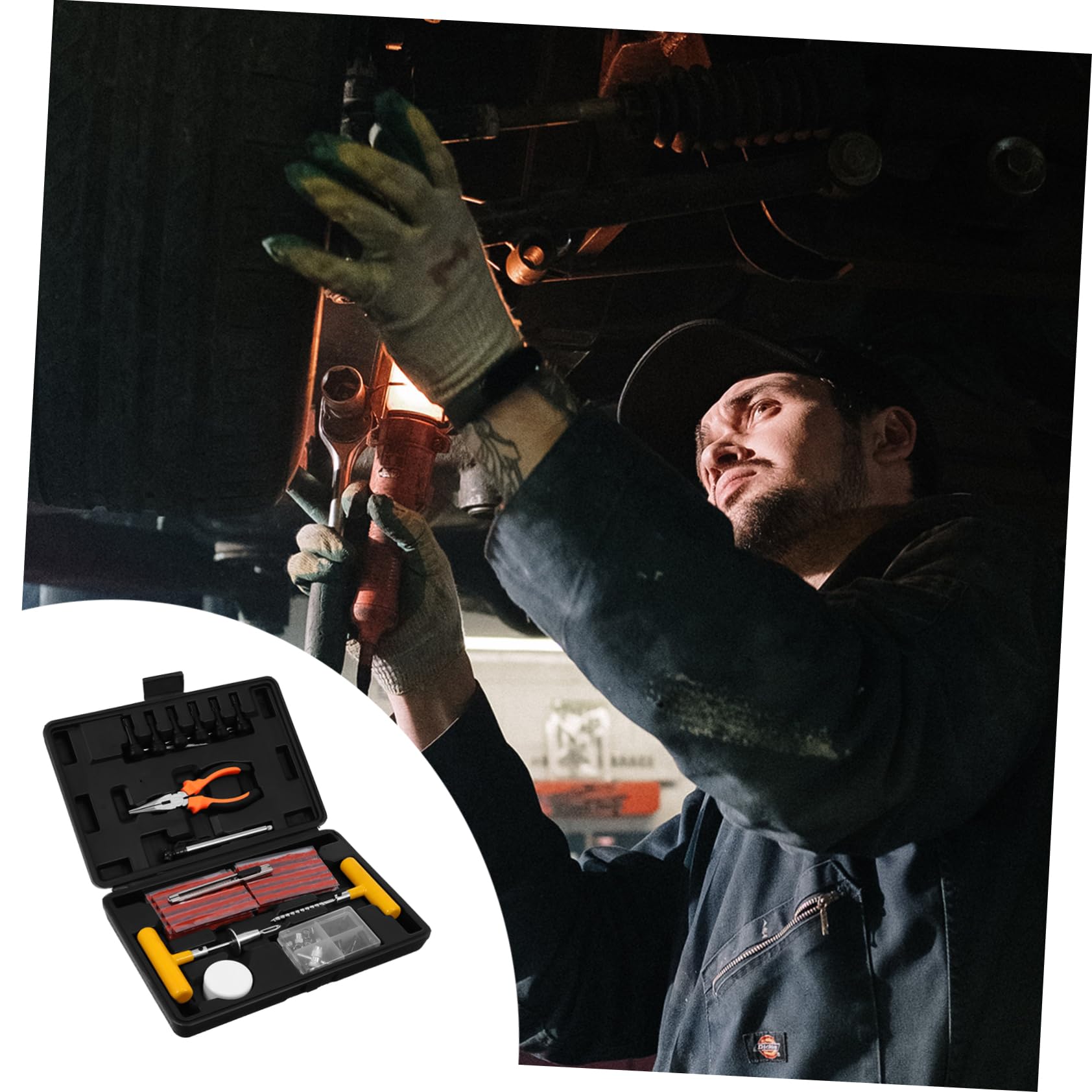 MAGICLULU Kit de Reparación de Neumáticos para Coche y Motocicleta, 100 Piezas, Acero y Goma, Portátil para Reparación Rápida Lugar | Herramientas de Acero, Goma, Aleación de Aluminio y Plástico, Uso en Coche, Reparación Rápida