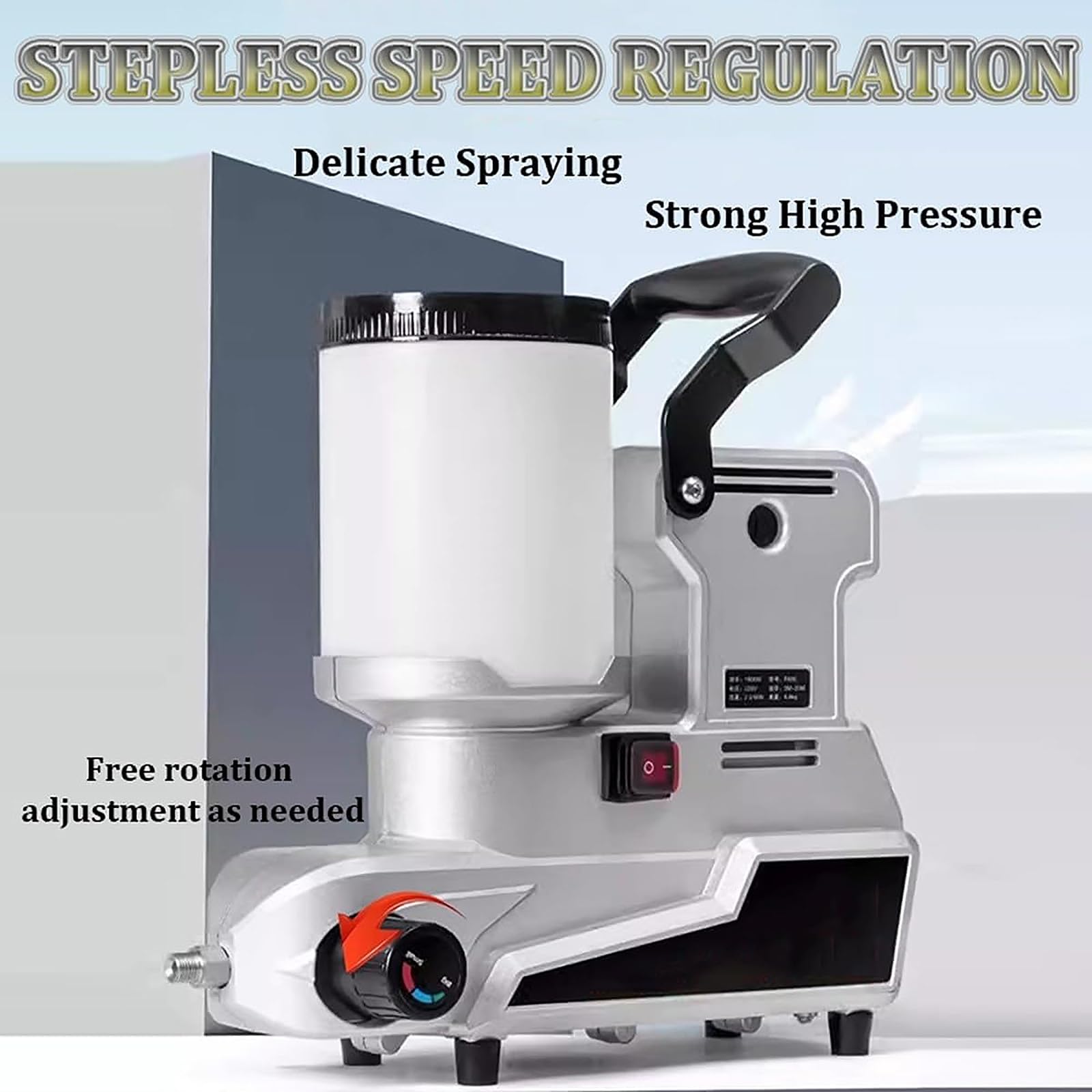 Pistola Airless Professionale 1600W, Verniciatore A Spruzzo, Portata 2500 Ml/min, con Tubo da 5 M, Macchina per Spruzzatura di Vernice Tre velocità Regolabili