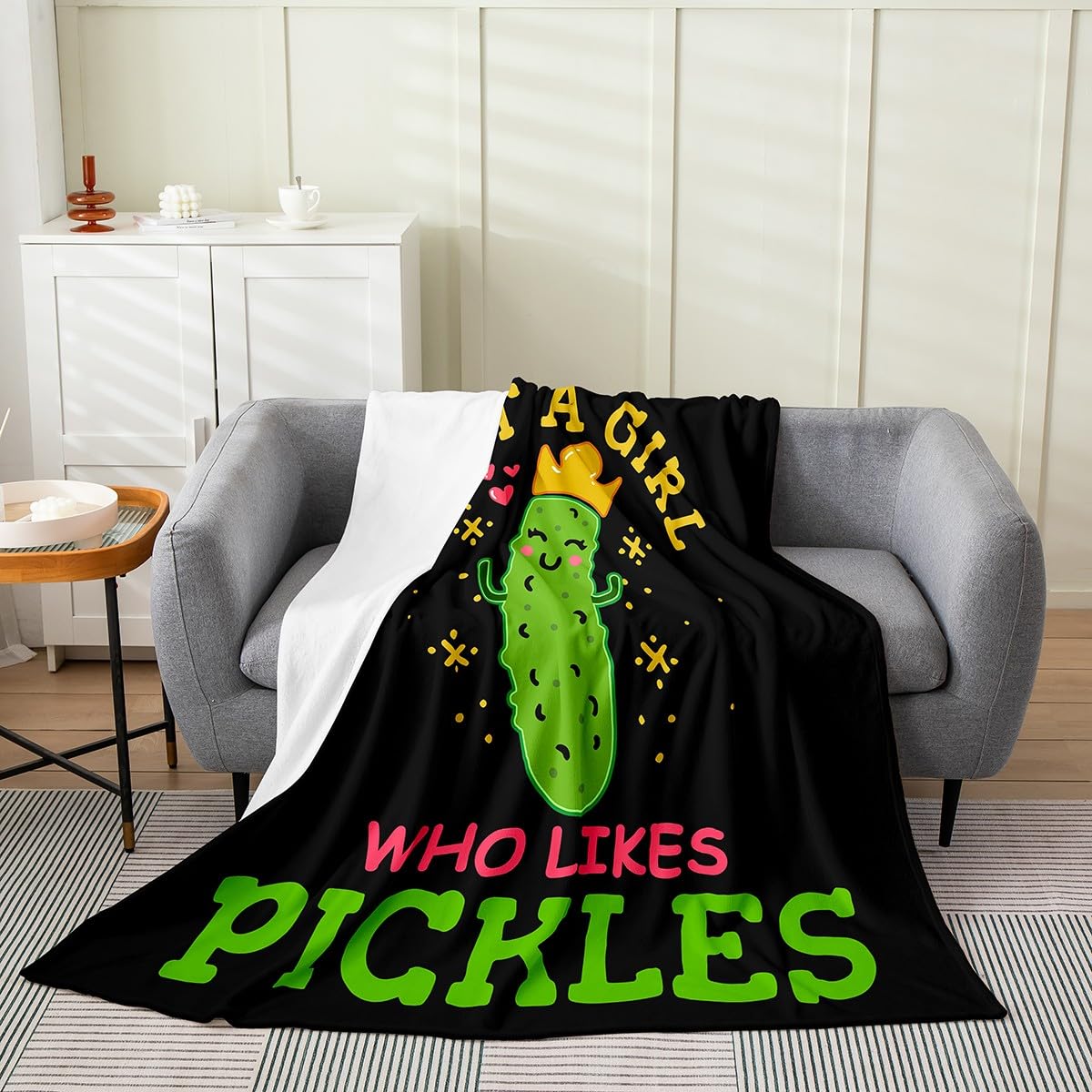 Feelyou Girl Loves Pickles Bed Blanket Kids,Vegetable Print Flannel Fleece Throw Blanket Cute Kawaii Fuzzy Blanket for Kids Boys Girls,Microfiber