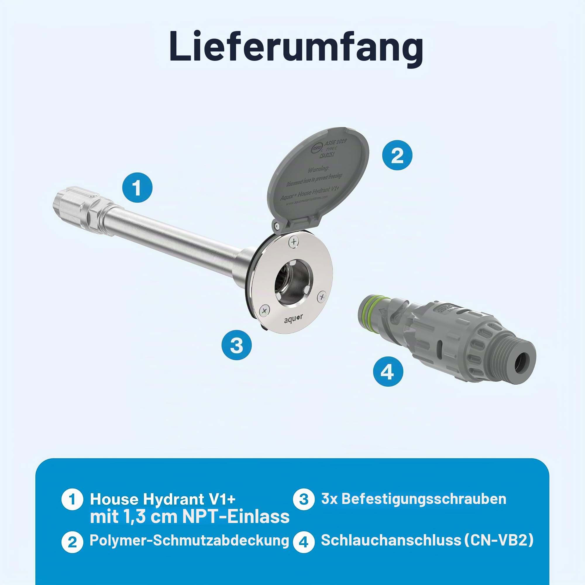 Aquor House Hydrant V1+ Frostfreier Outdoor-Gartenarmatur mit Schnellanschluss und Anti-Siphon, 25,4 cm, schiefergraues Polymer