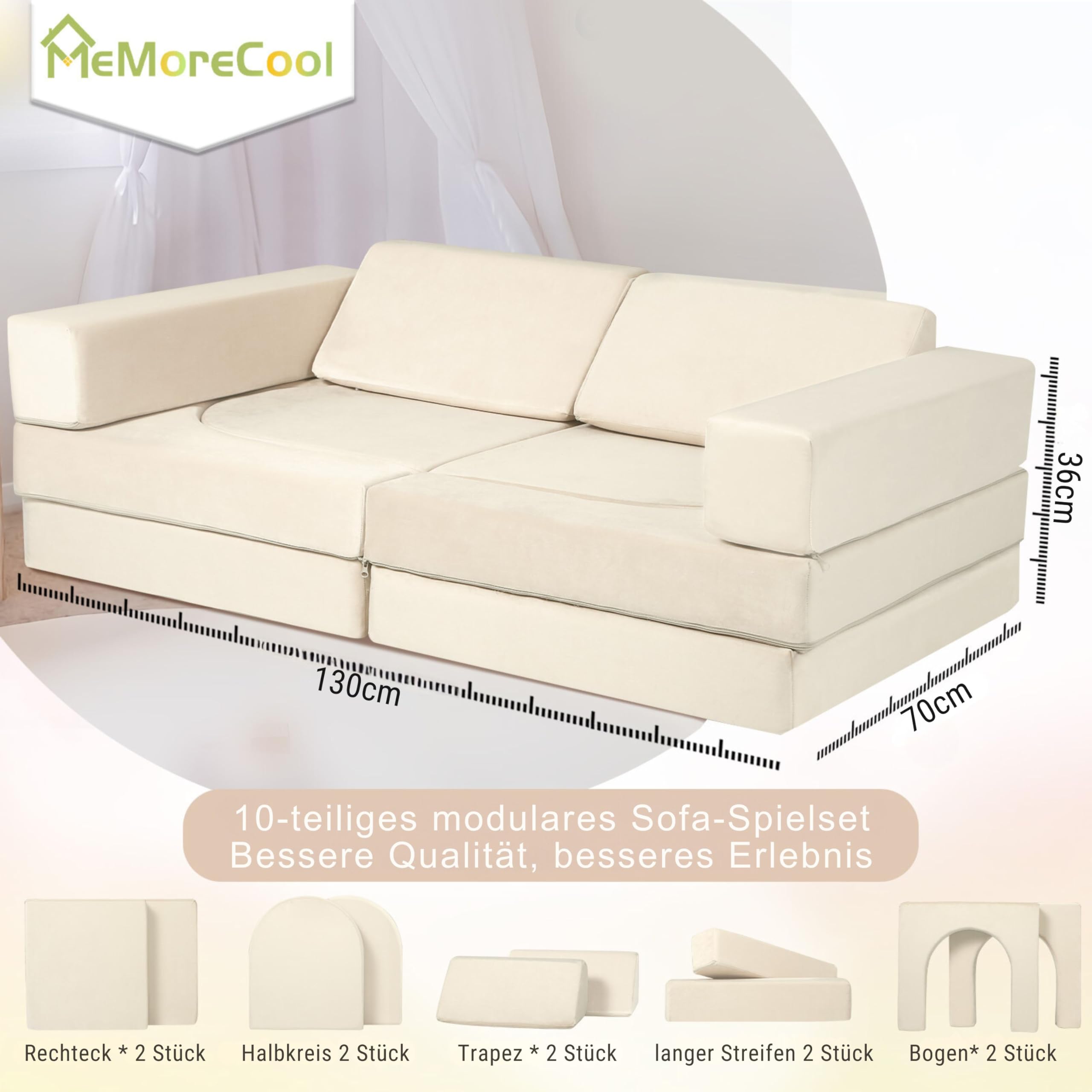 MeMoreCool Sofa do zabawy dla dzieci, miękka pianka z klocków, fantazyjna sofa do zabawy, ekscytujący plac zabaw do pokoju dziecięcego, przytulny kącik, idealny dla dzieci, beżowy