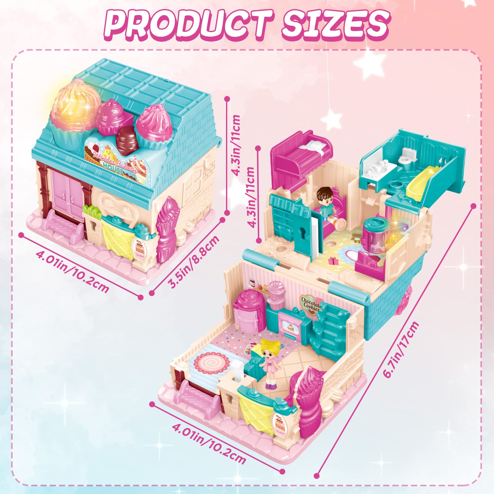 deAO 3D Casa de Muñecas, Dollhouse Panadería City Life Miniatura DIY Modelo Kit muñeca Niña 2 3 4 Años Adultos, Casita de Muñecas Amantes, Regalo de Cumpleaños