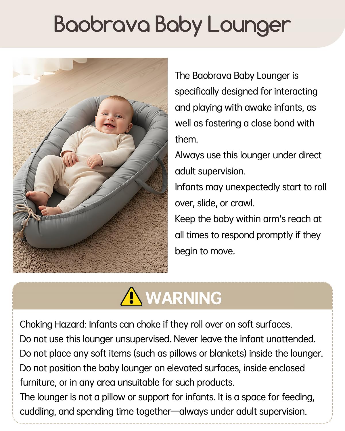 Baby Lounger - Infant Lounger for Newborn 0-24 Months, Pure Cotton Breathable Baby Nest Lounger Cover, Newborn Essentials for Baby Boys & Girls, Portable Baby Lounger for Home and Travel