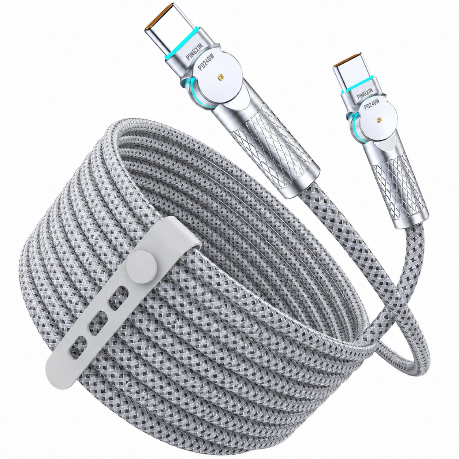 240w C To C Cable Fast Charging, 3m Braided Type C To Type C Cable with Dual Rotating Right Angle Connectors, C Type Charger Cable, 480Mbps Data Sync for iPhone 17/16/15, Grey-image-28