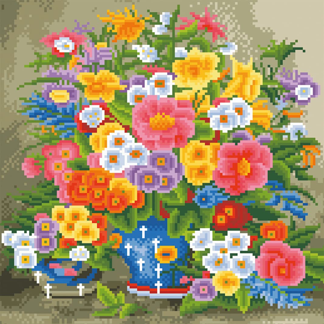 Own4b Flowers Cross Stitch Kits Stamped, In Vase Printed Pattern 11Ct 14.2X14.2 Inch Diy Embroidery Kit (Flowers)