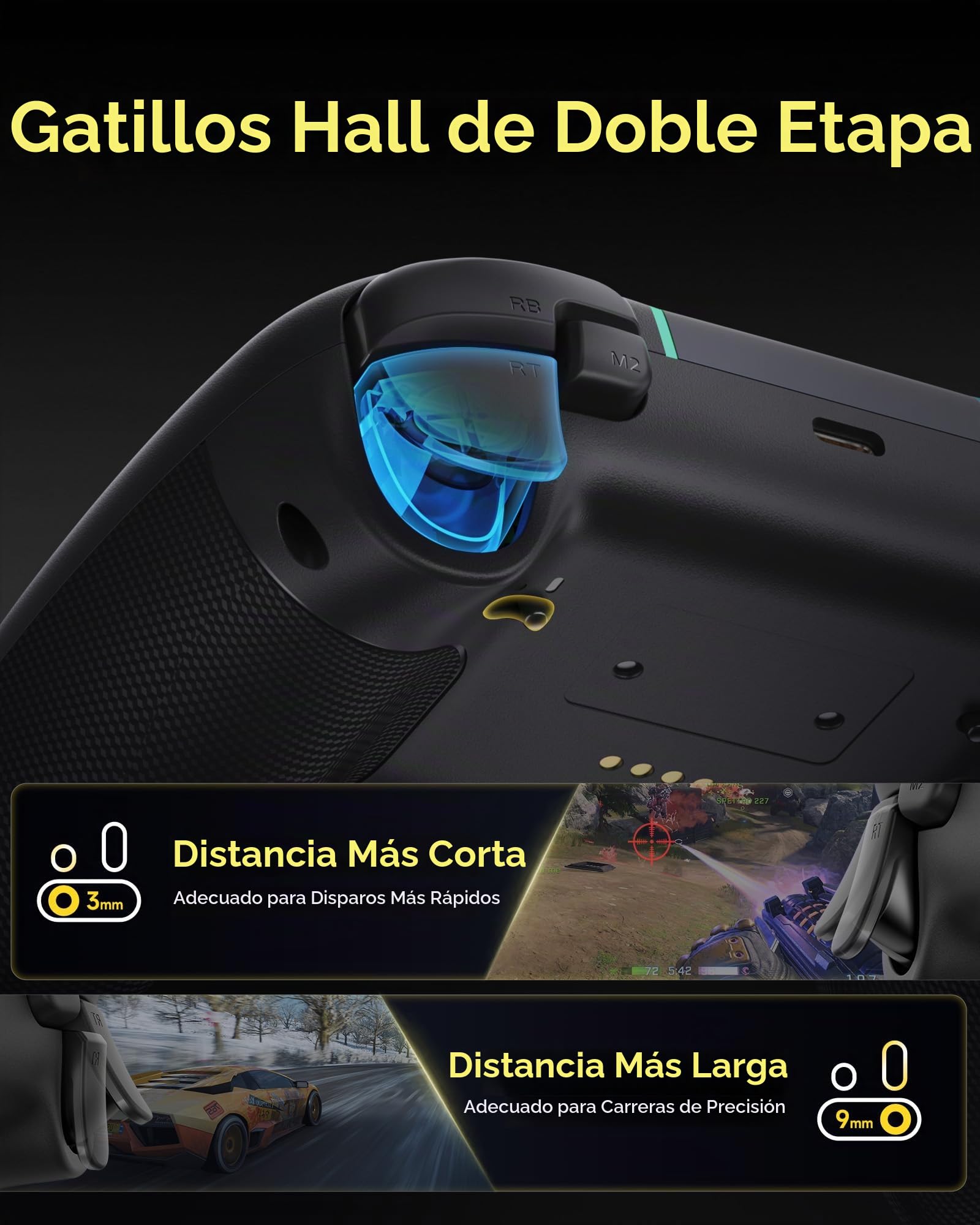EasySMX X05Pro Mando PC Inalámbrico con Base, 1000Hz, Joysticks Hall, Botones Silenciosos, Gatillos de 2 Etapas, D-Pad 8 Direcciones, 1000mAh, 2 Botones Programables, PC/Switch/Android/iOS – Negro.