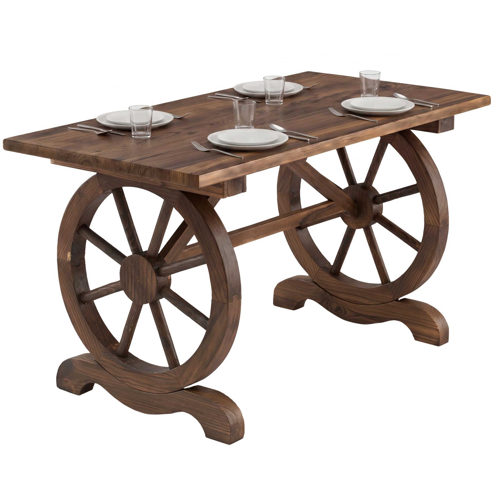 Outsunny Mesa de Jardín de Madera con Patas en Forma de Rueda, Mesa de Terraza Exterior, 110x60x65 cm, Carga Máxima 100 kg, para Patio, Exterior, Madera Carbonizada