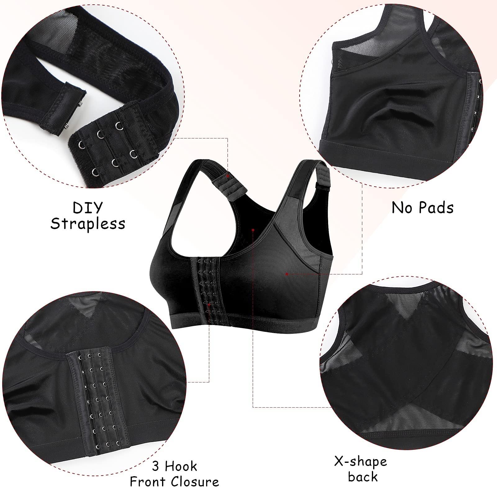 Sujetadores sin Relleno de Talla Grande para Mujer, Sujetador Transpirable postoperatorio con Soporte para la Espalda, Bralettes de Lactancia, Chaleco, Ropa Interior