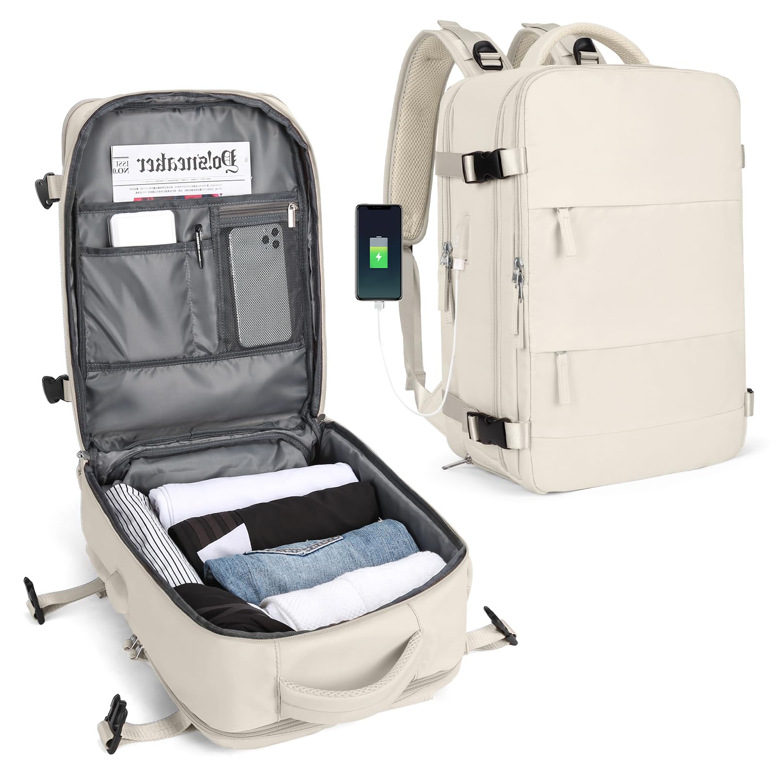 SZLX Zaino da viaggio grande da donna da escursionismo sportivo da esterno impermeabile da scuola casual laptop da 14 pollici con porta di ricarica USB scomparto per scarpe