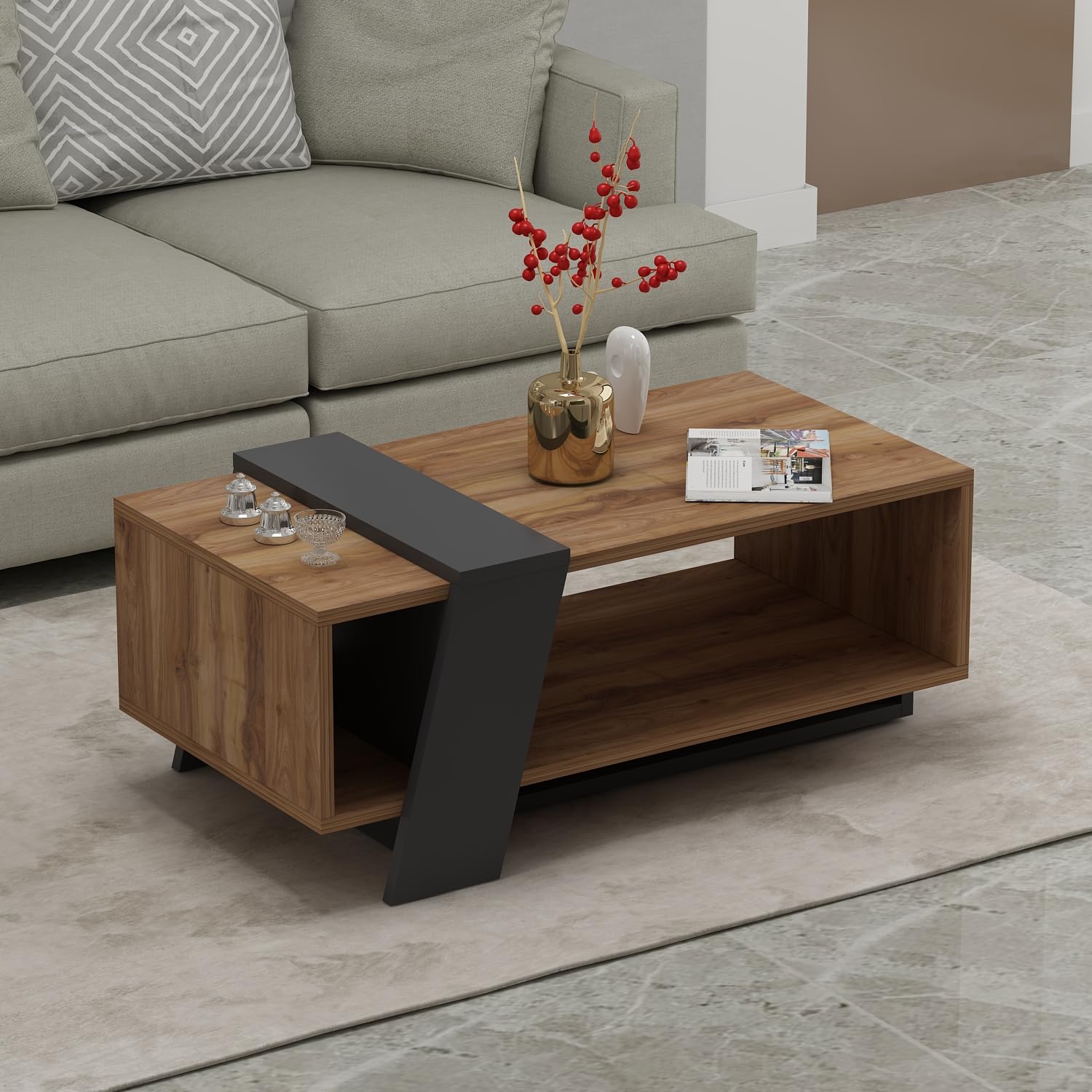 HOMIDEA MELISA Tavolino basso da salotto - Tavolino da divano - Tavolino da Caffè moderno in un design alla moda con mensola 91.8 x 48.8 x 35cm (Briarsmoke)