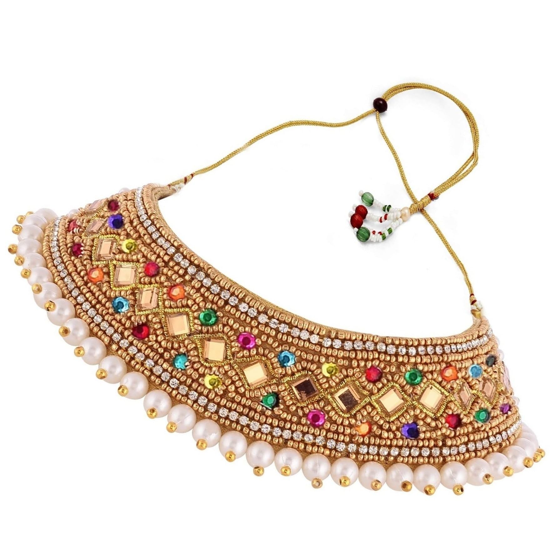 VAMA Fashions Traditional Zardosi Embroidery Design Cloth Fabric Multicolour Necklace aari work choker Set for Fashionable Girls & Women (B0B4GFSLYX) Amazon Price History, Amazon Price Tracker