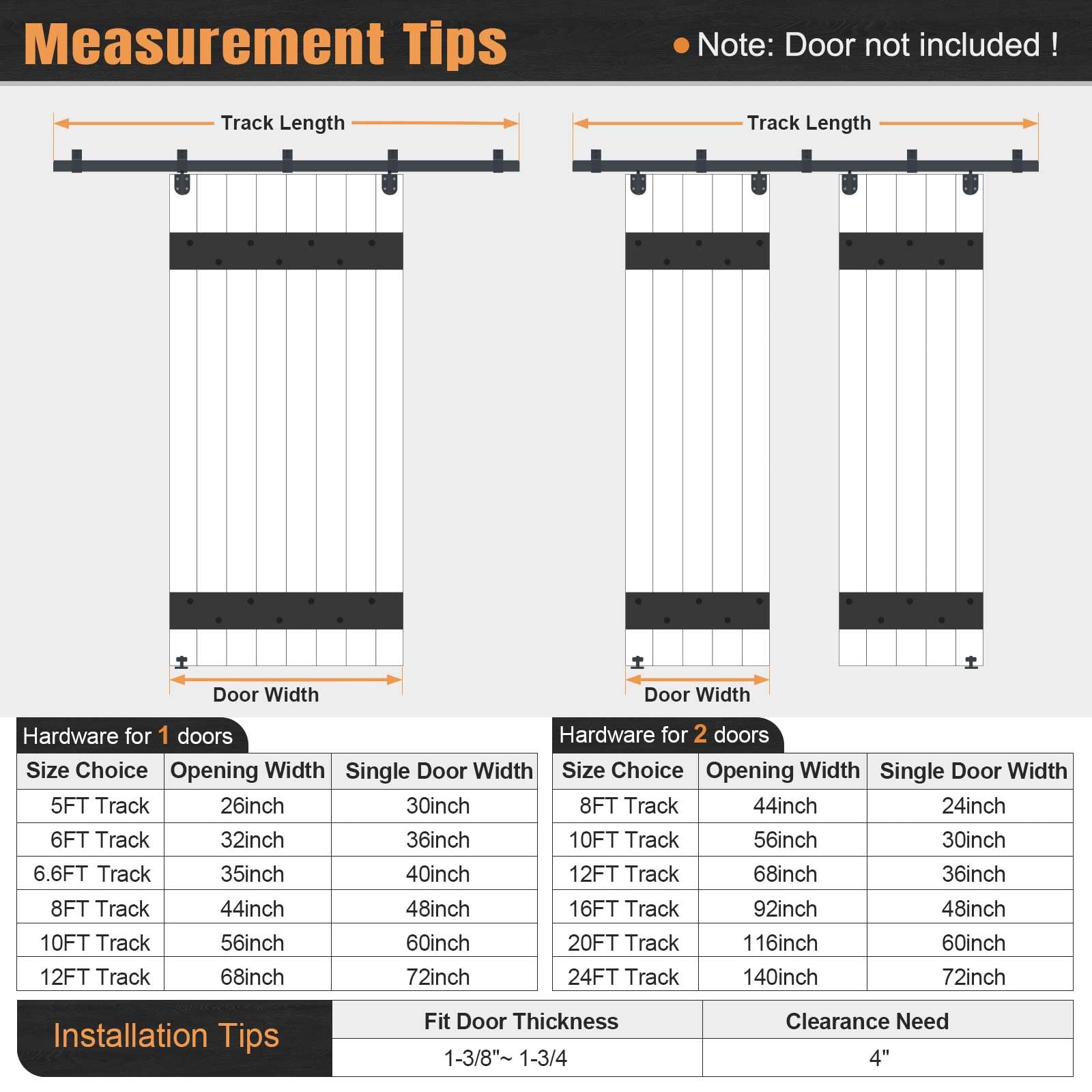 Easelife 16FT Exterior Sliding Barn Door Hardware Kit, Box Rail Track, 450lb Capacity, Black Weather-Resistant Steel, Wall Mount System for Outdoor Use, Fit Double 48in Door — Amazon image 6
