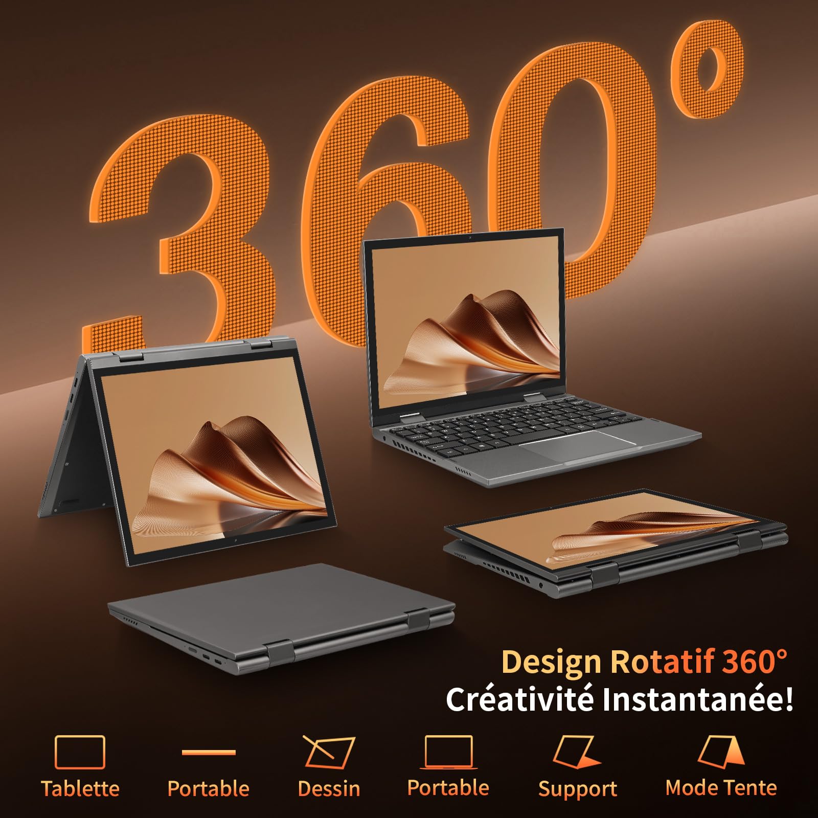 Mini Ordinateur Portable 2 en 1 de 10,95 Pouces, écran Tactile 2000 * 1200, Celeron N95 (jusqu'à 3,4 GHz), 16 Go de RAM DDR5, SSD 256 Go, USB*2, BT 5.0 (Gris,16G + 512G SSD)