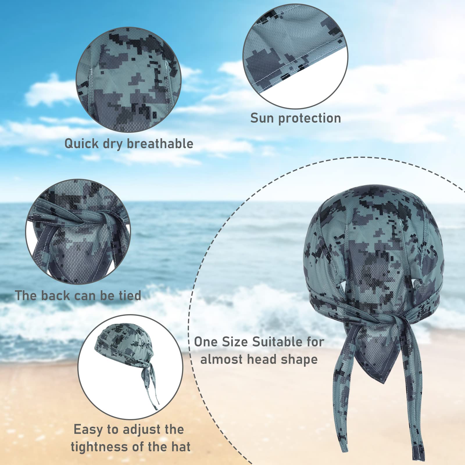 4 szt. bandana męska chusta na głowę, czapka typu hidżab, czaszka, ochrona przed promieniowaniem UV, na lato, kamuflaż, kask rowerowy, hidżab, bandana, chusta na głowę, damska czapka rowerowa, do