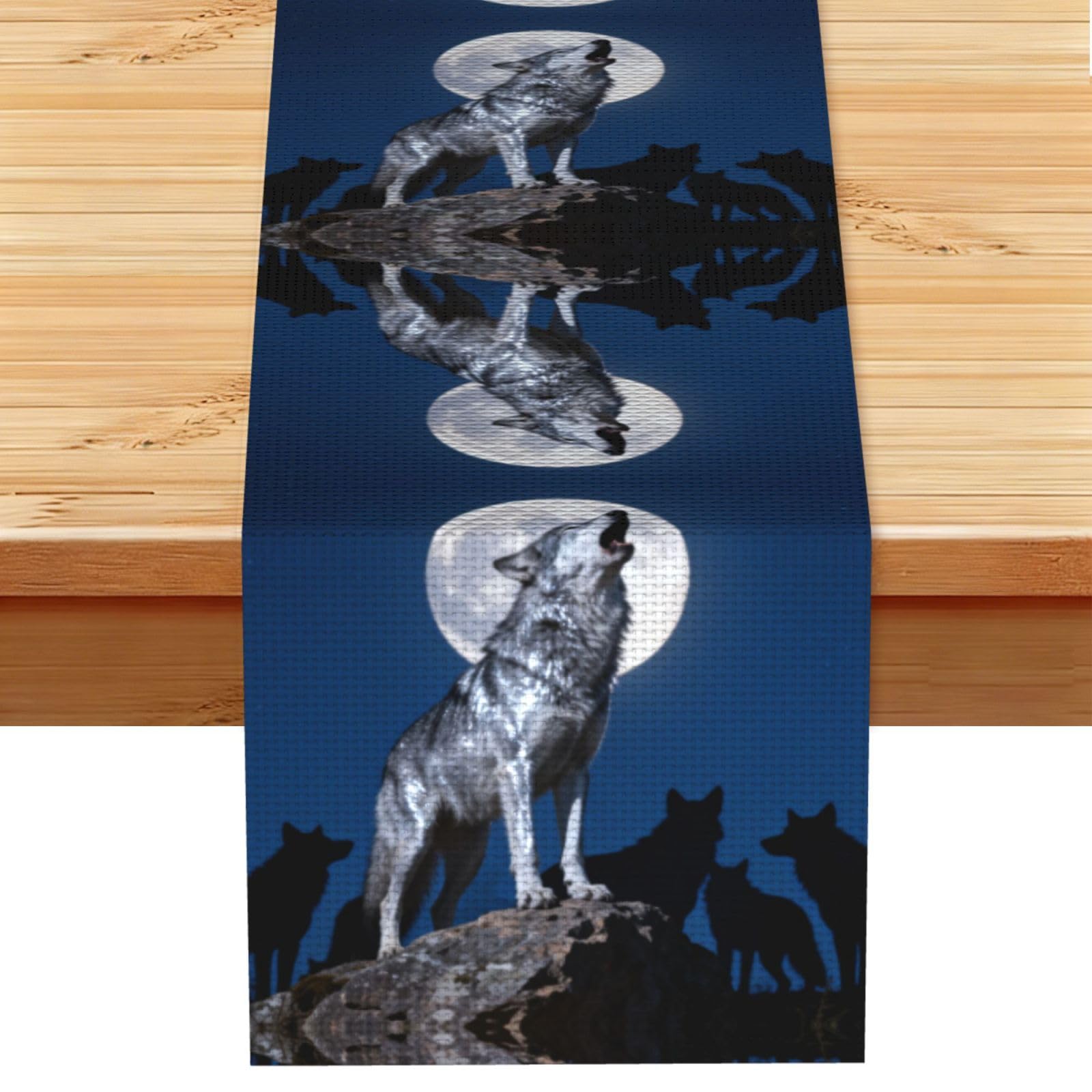 Wolf King Howl Linen Look Table Runner 13x72-Wrinkle Resistant Farmhouse Style for Dining Table Decor